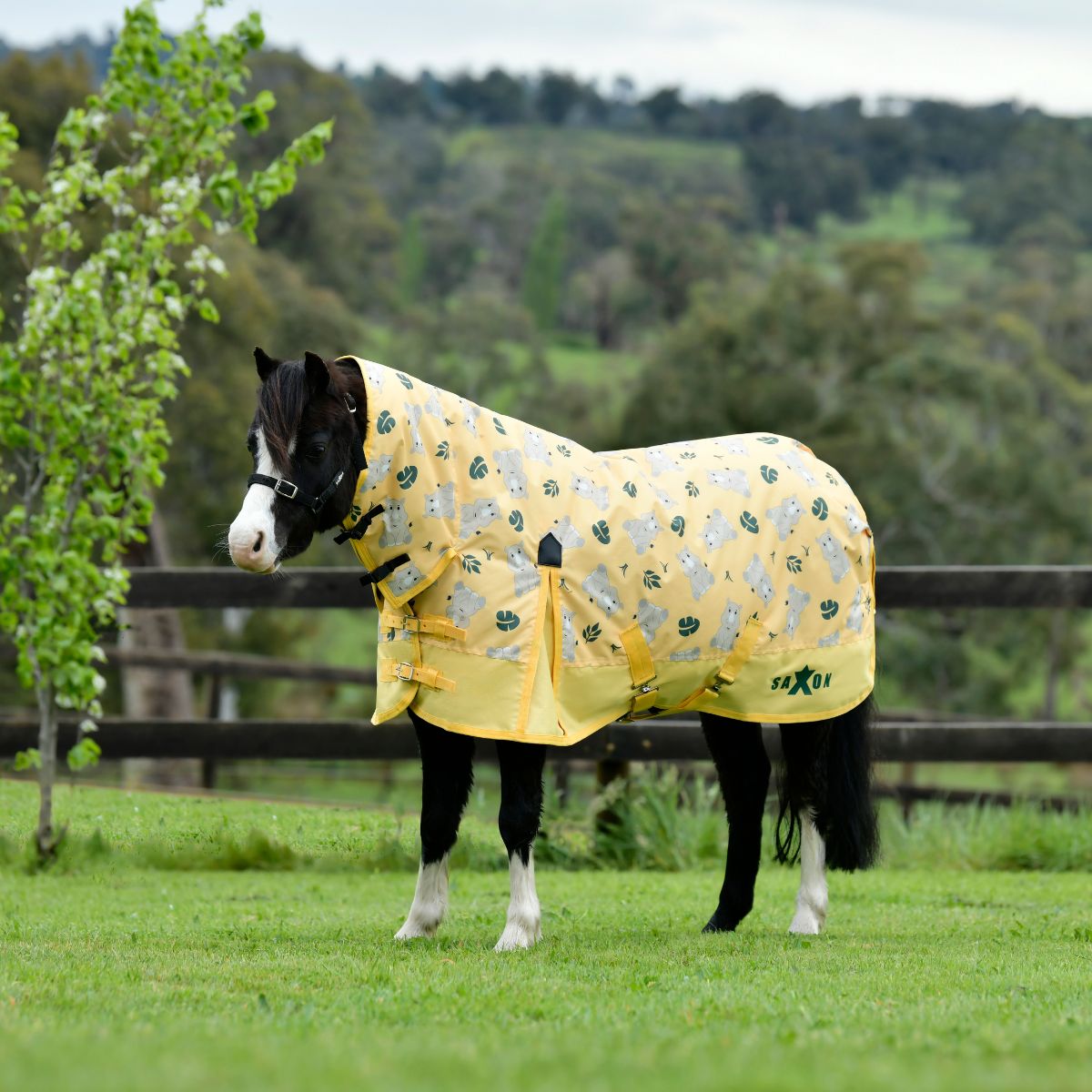 Saxon 600D Pony 180g Combo Neck Turnout Rug Rhino Print - 3'0