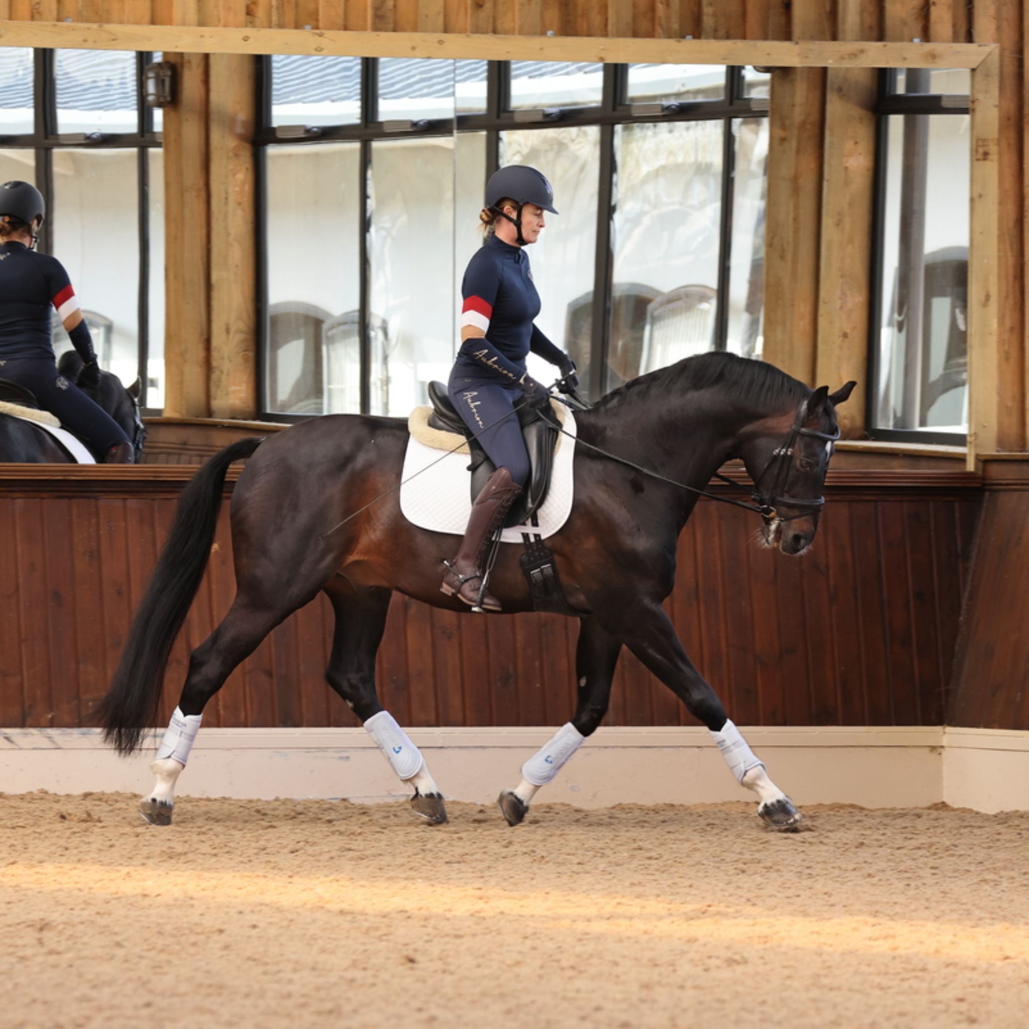 Aubrion Team Winter Base Layer Navy Riding Horse Model Lifestyle 8651