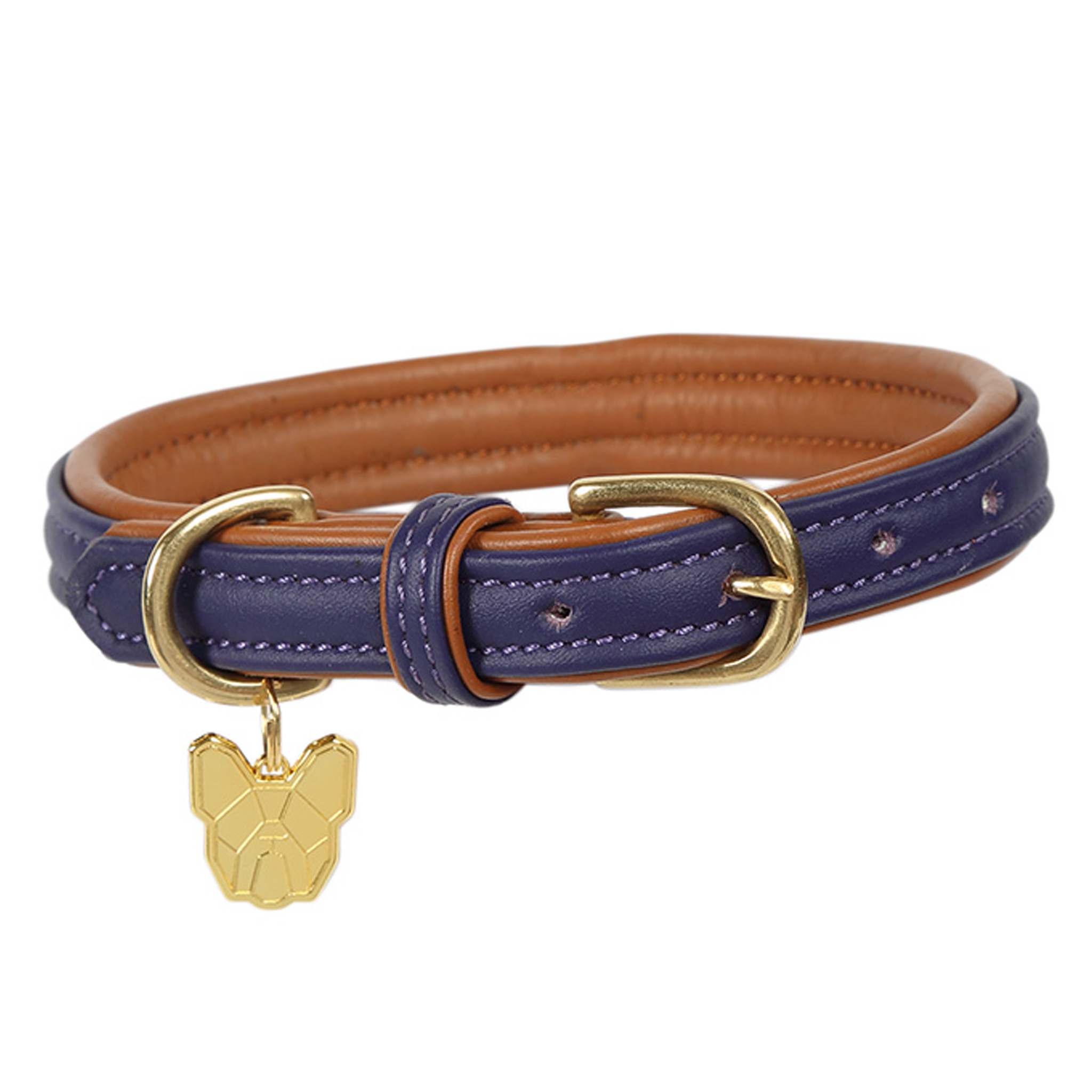 Shires Digby and Fox Padded Leather Dog Collar - XXS (23 - 28cm) · Purple