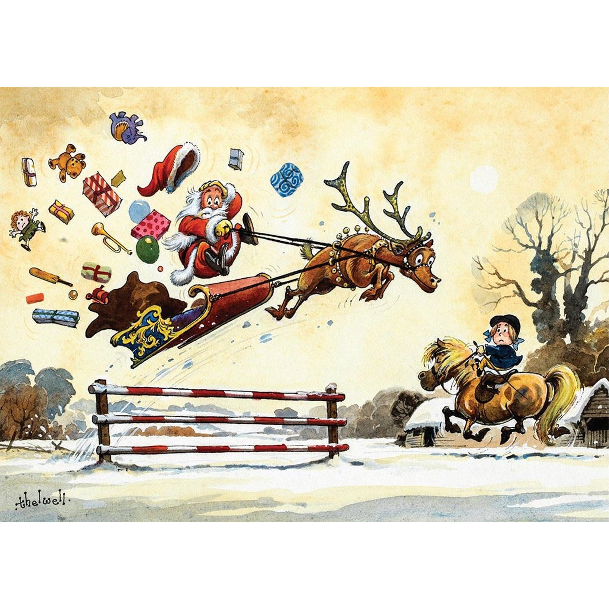 Thelwell Showjumping Santa Christmas Card THELXMAS010