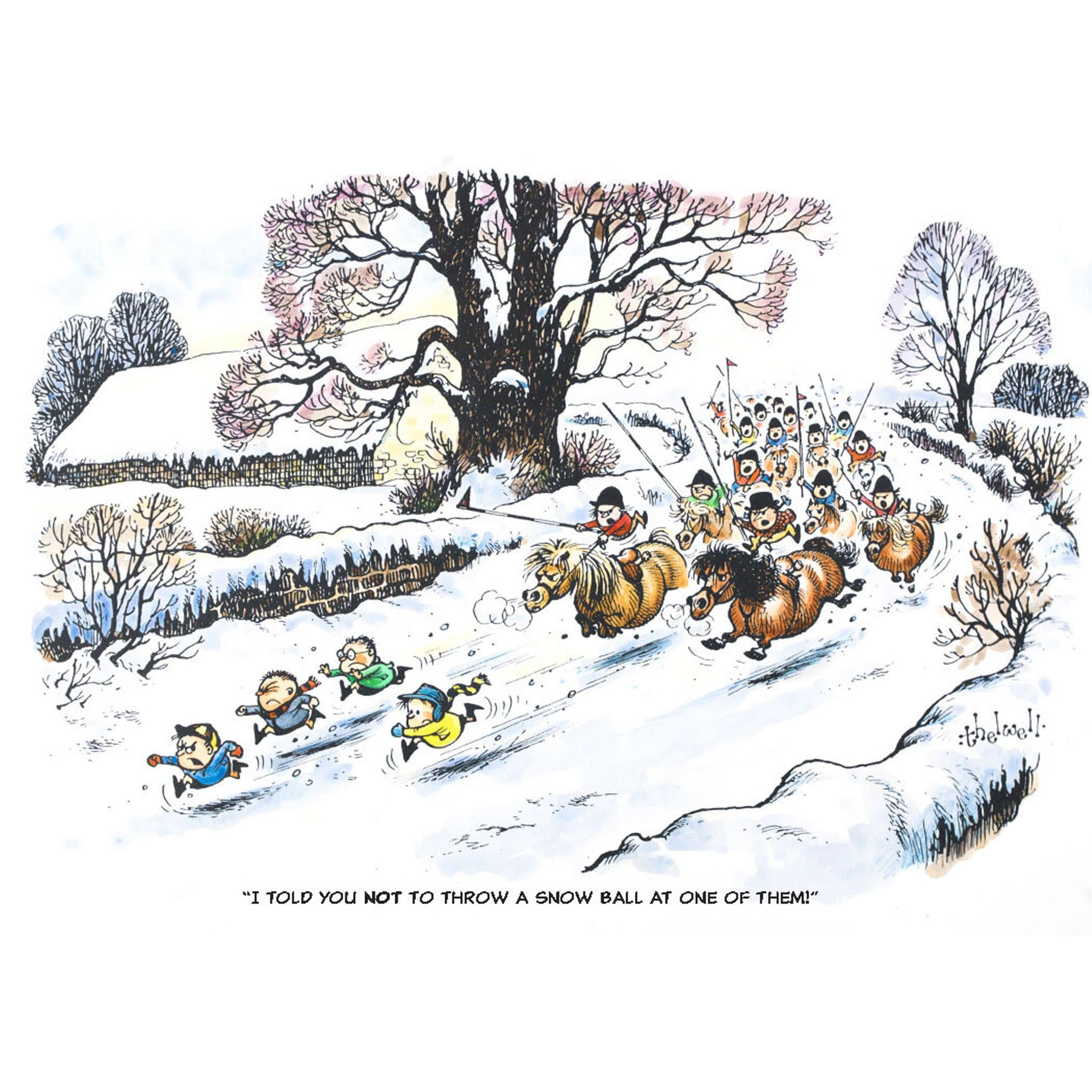 Thelwell Snowball Attack Christmas Card THELXMAS018