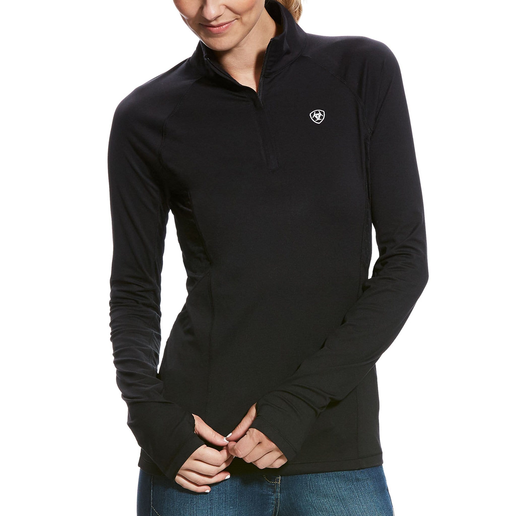 Ariat Lowell 2.0 Quarter Zip Base Layer 10023763 Black Front On Model