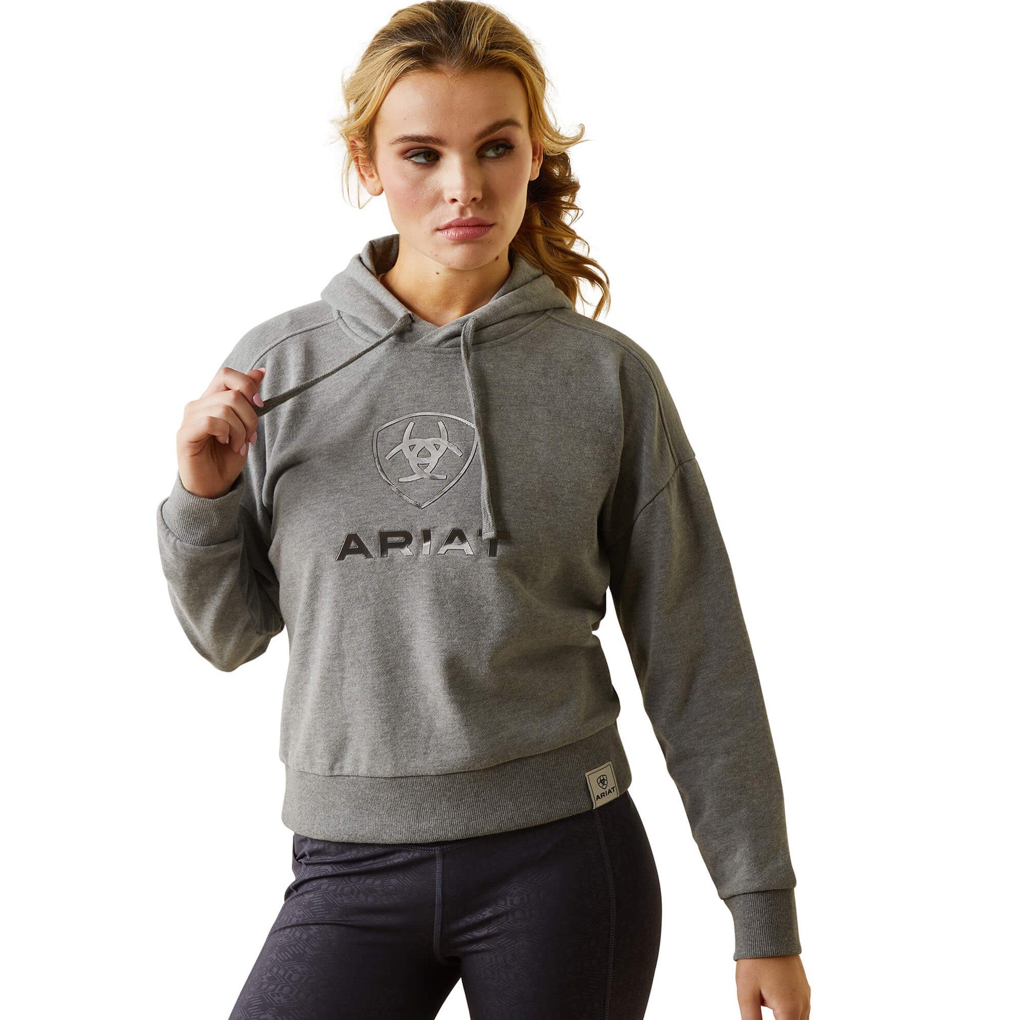 Ariat Just Hoodie On Model Heather Grey Front 10043444