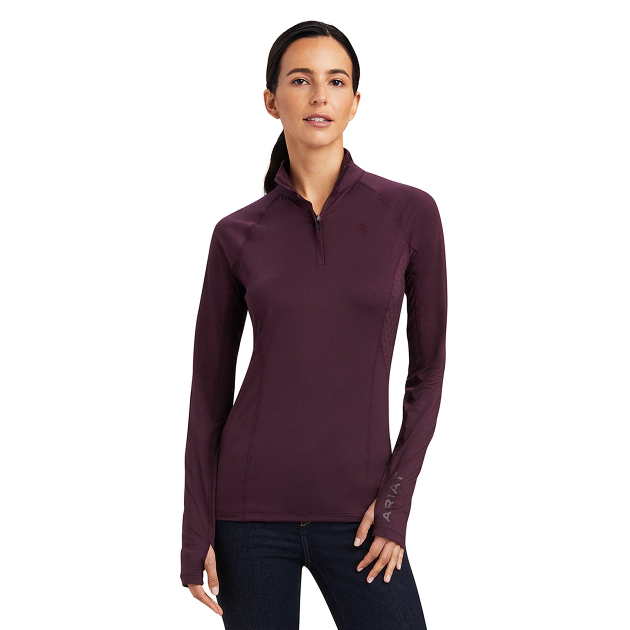 Ariat Lowell 2.0 Quarter Zip Base Layer Mulberry 10041211 Front On Model