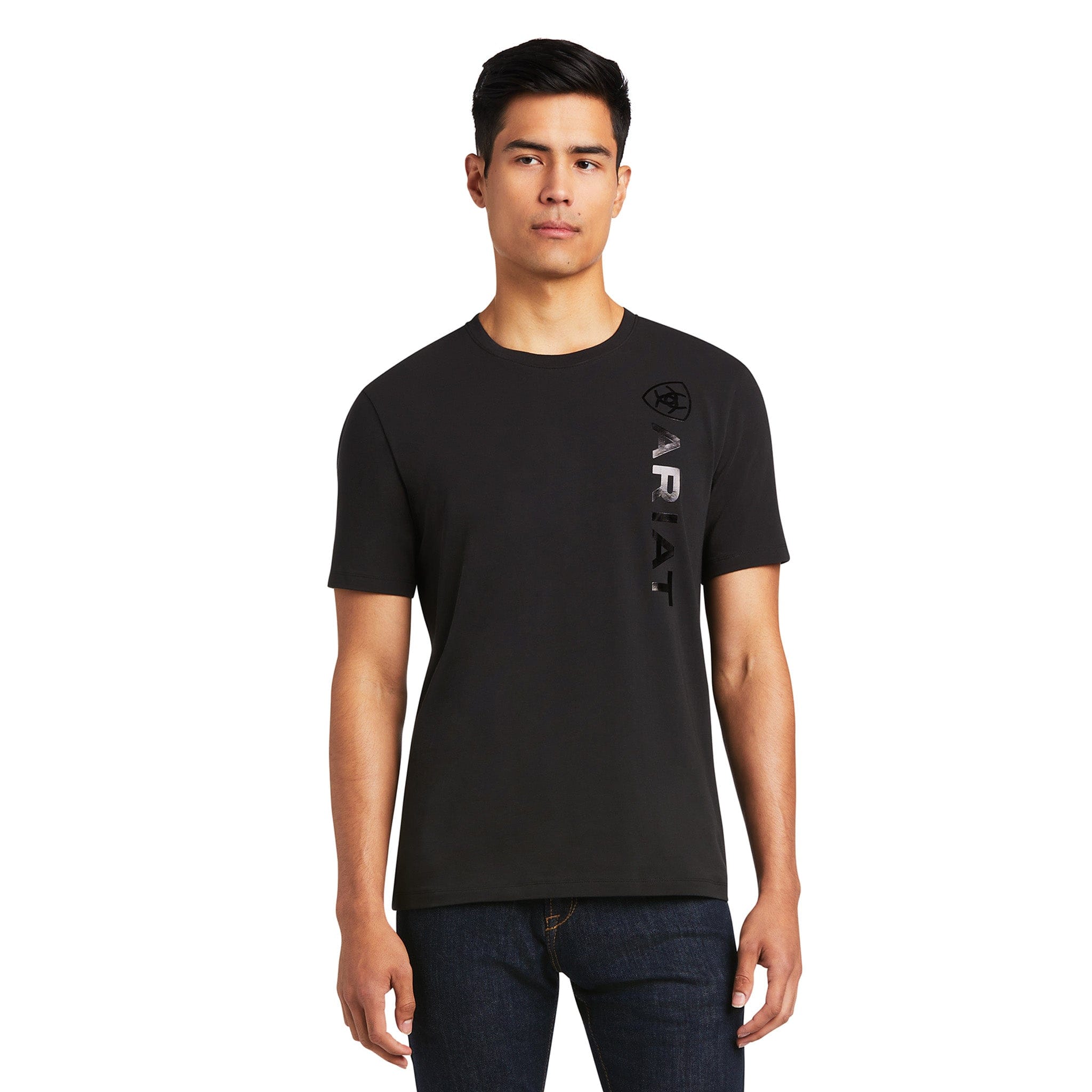 Ariat Men's Vertical Logo Tee - L (42" - 44") · Black