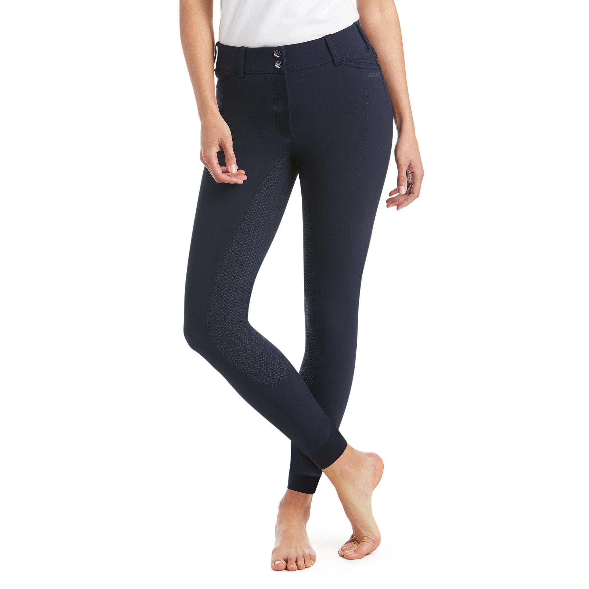 Ariat Prelude Silicone Full Seat Breeches 10034790 Navy Front On Model
