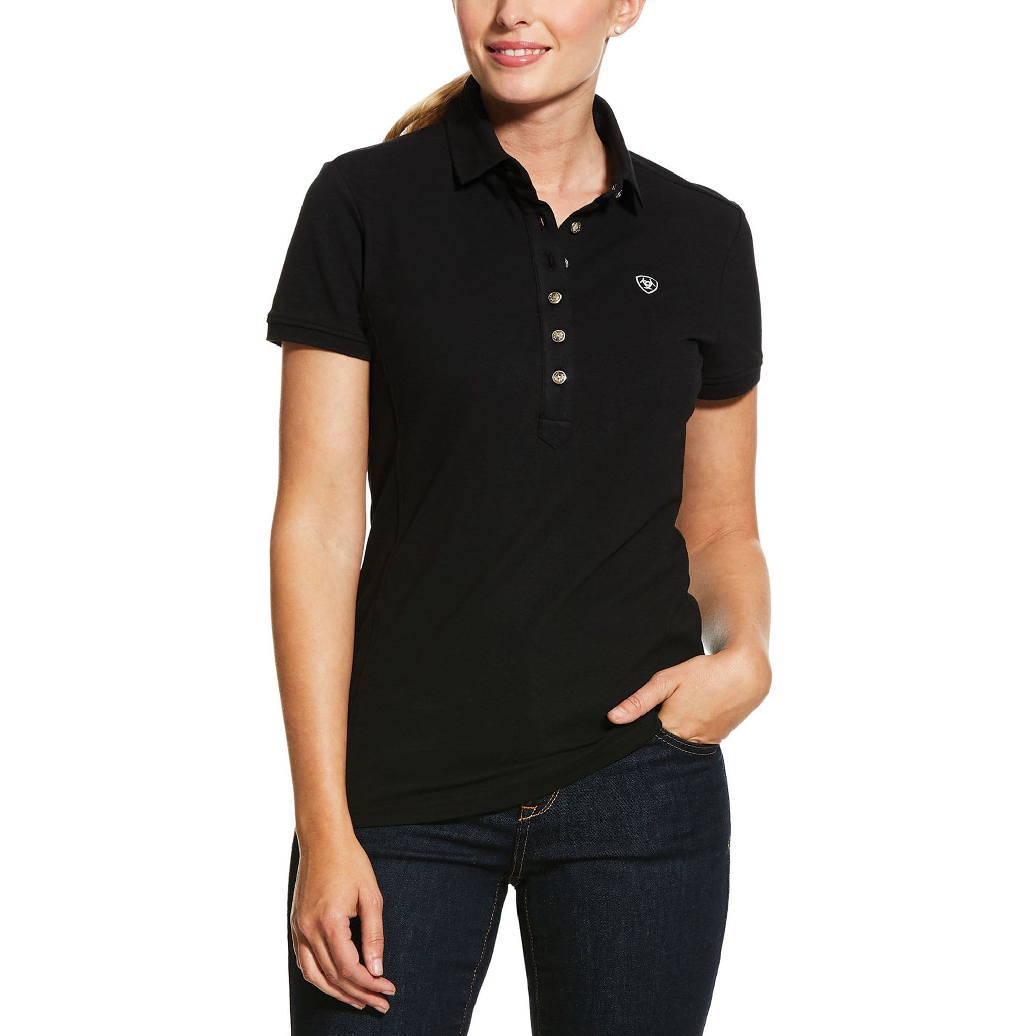 Ariat Prix 2.0 Short Sleeve Polo Shirt 10030470 Black on Model