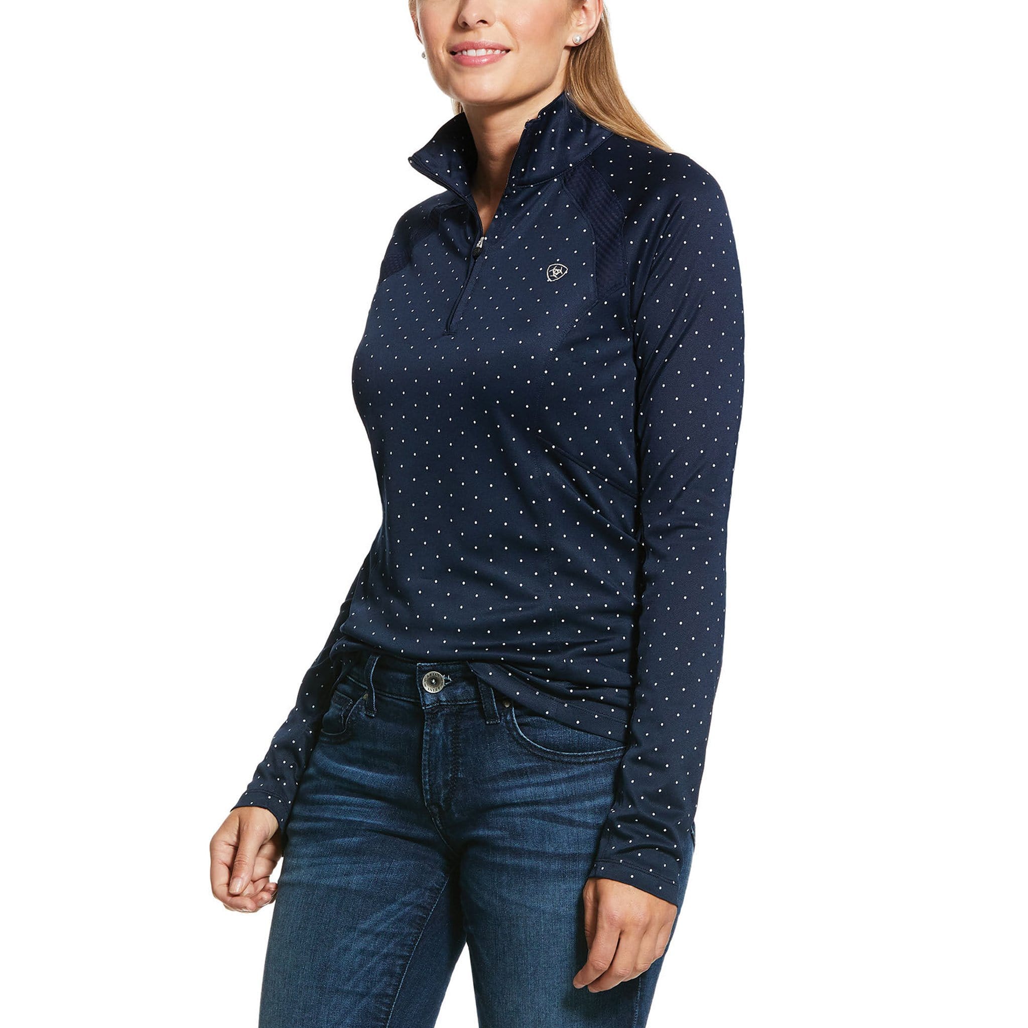 Ariat Sunstopper 2.0 Quarter Zip Top - UK 16  (L) · Navy Dot