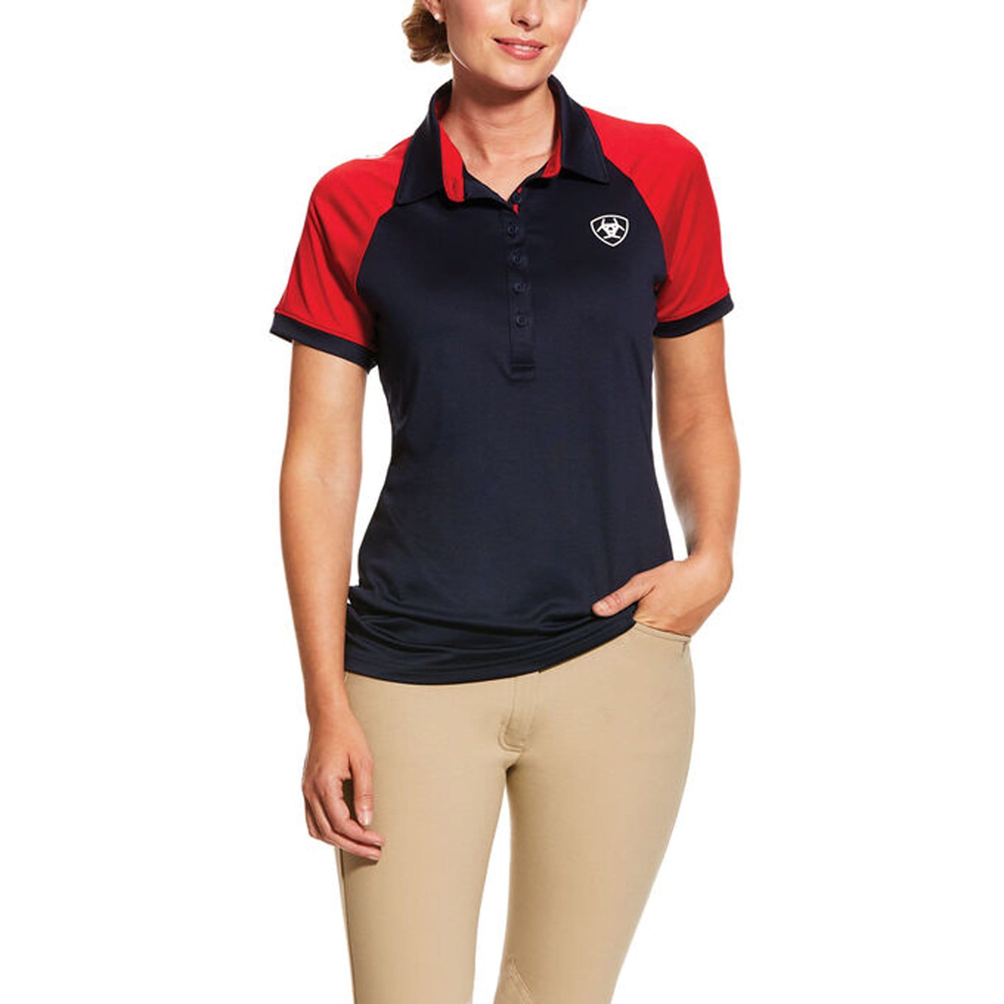 Ariat TEAM 3.0 Polo Red and Navy Front 10030552