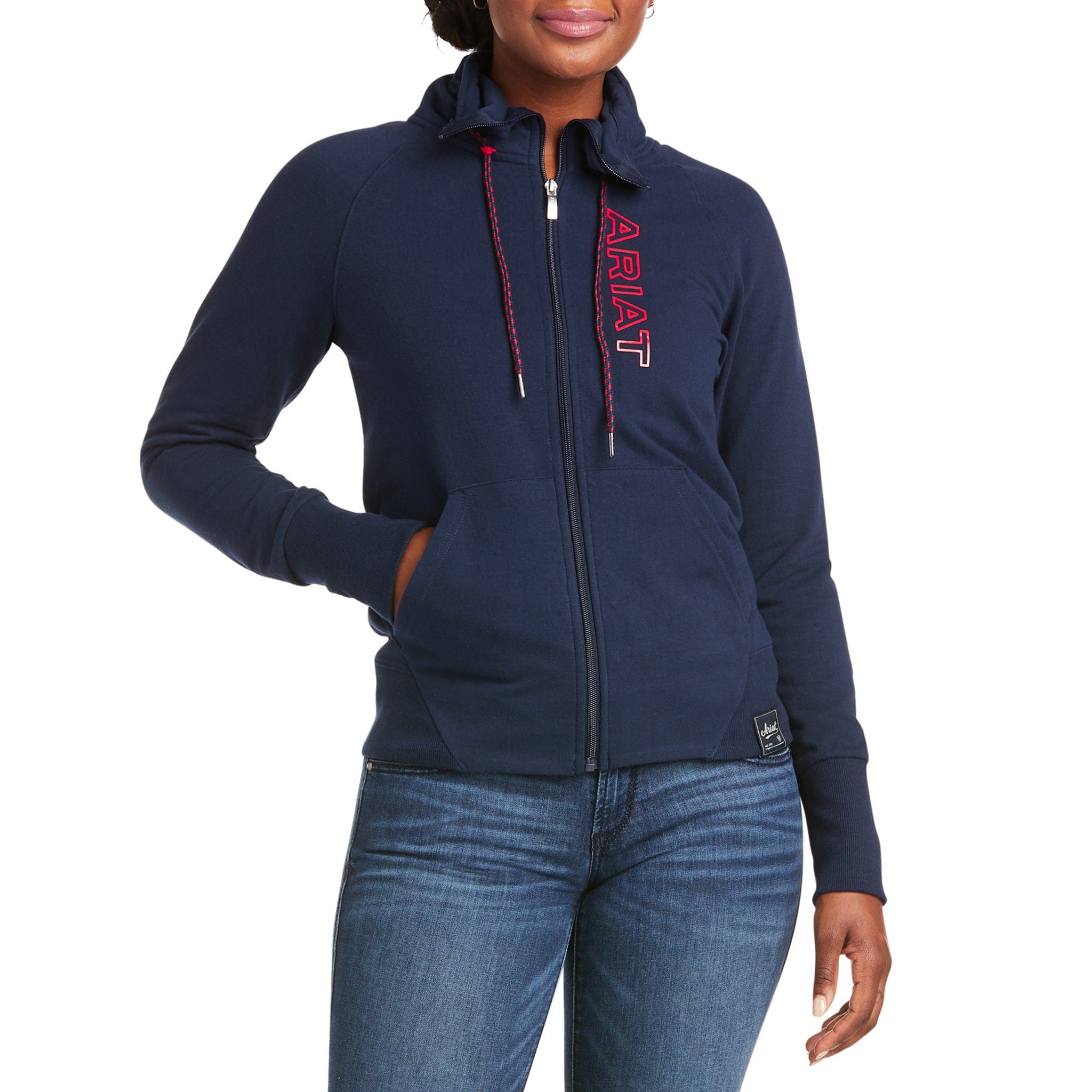 Ariat Team Logo Full Zip Sweatshirt 10037512 Navy and Red On Model Front View