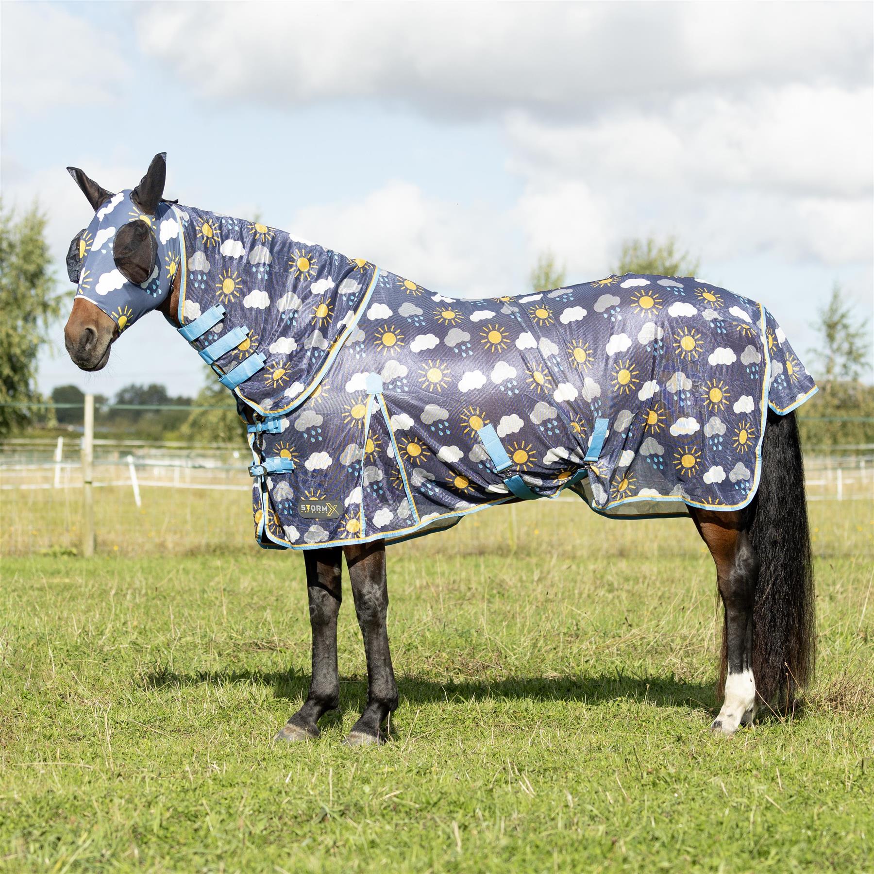 Hy Equestrian Lycra Come Rain or Shine Print Fly Mask