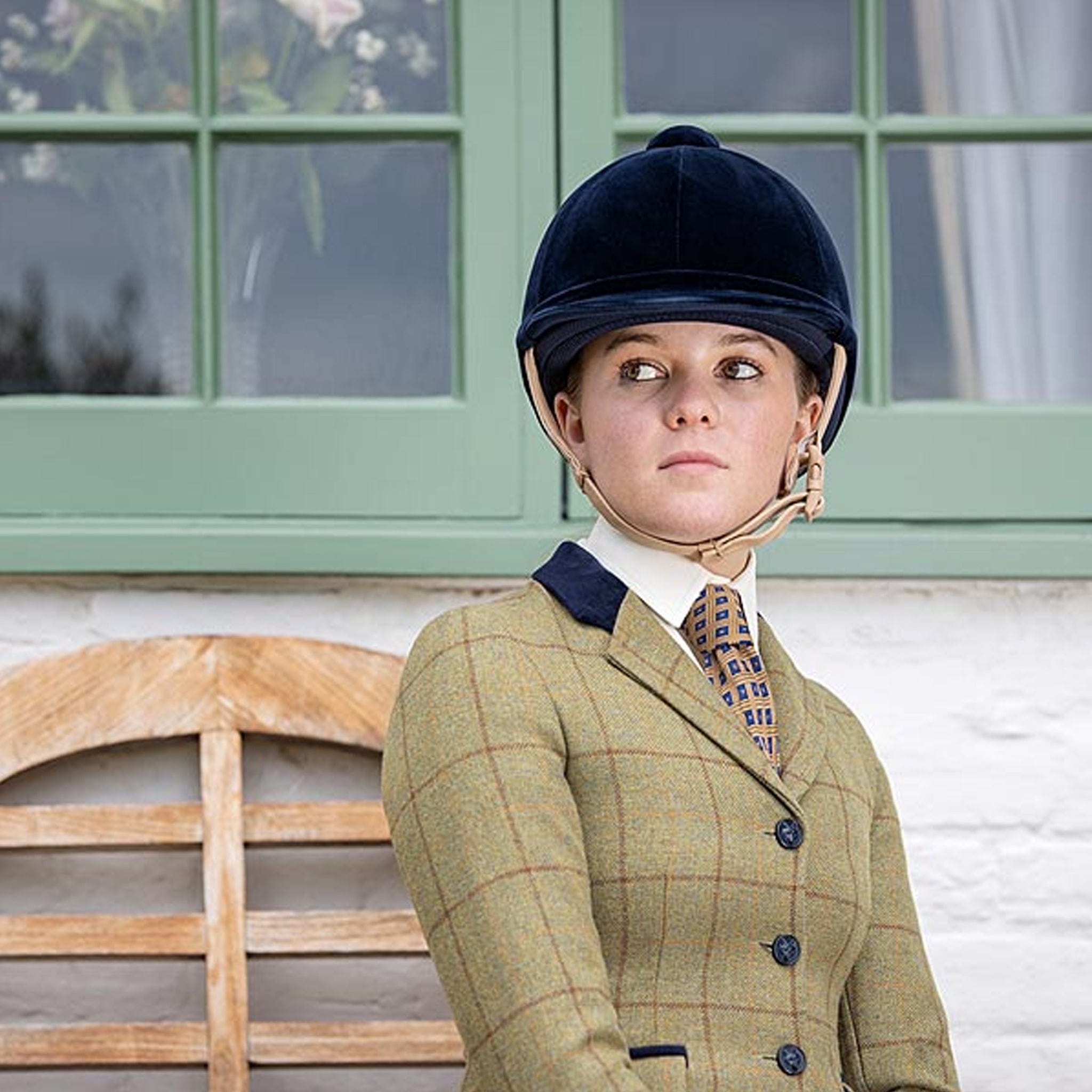 Charles Owen Hampton Hat Navy On Rider From Front