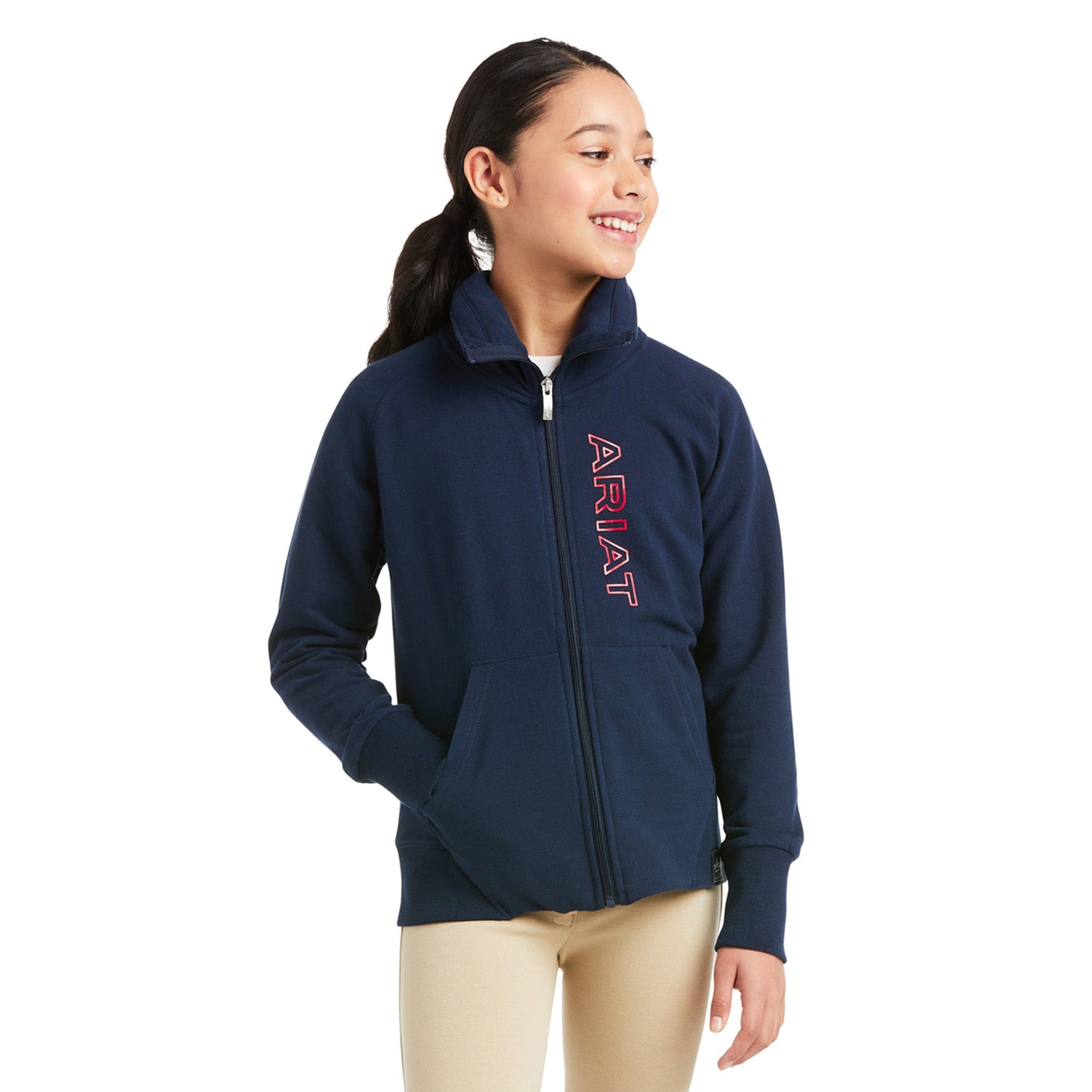 Ariat Youth Team Logo Full Zip Sweatshirt 10037723 Navy and Red Front
