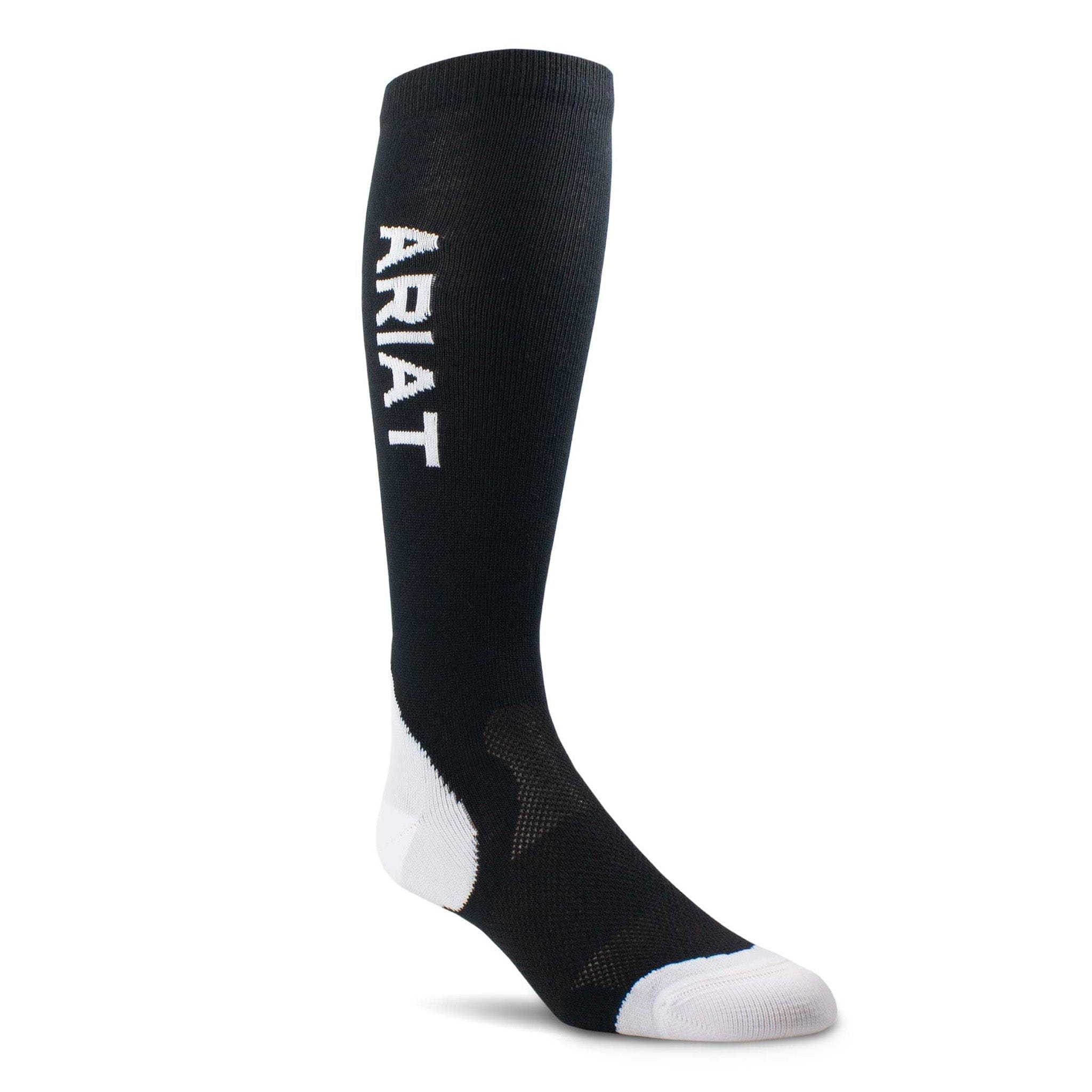 Ariat AriatTEK Performance Riding Socks 10021154 Black and White Outer Calf Side