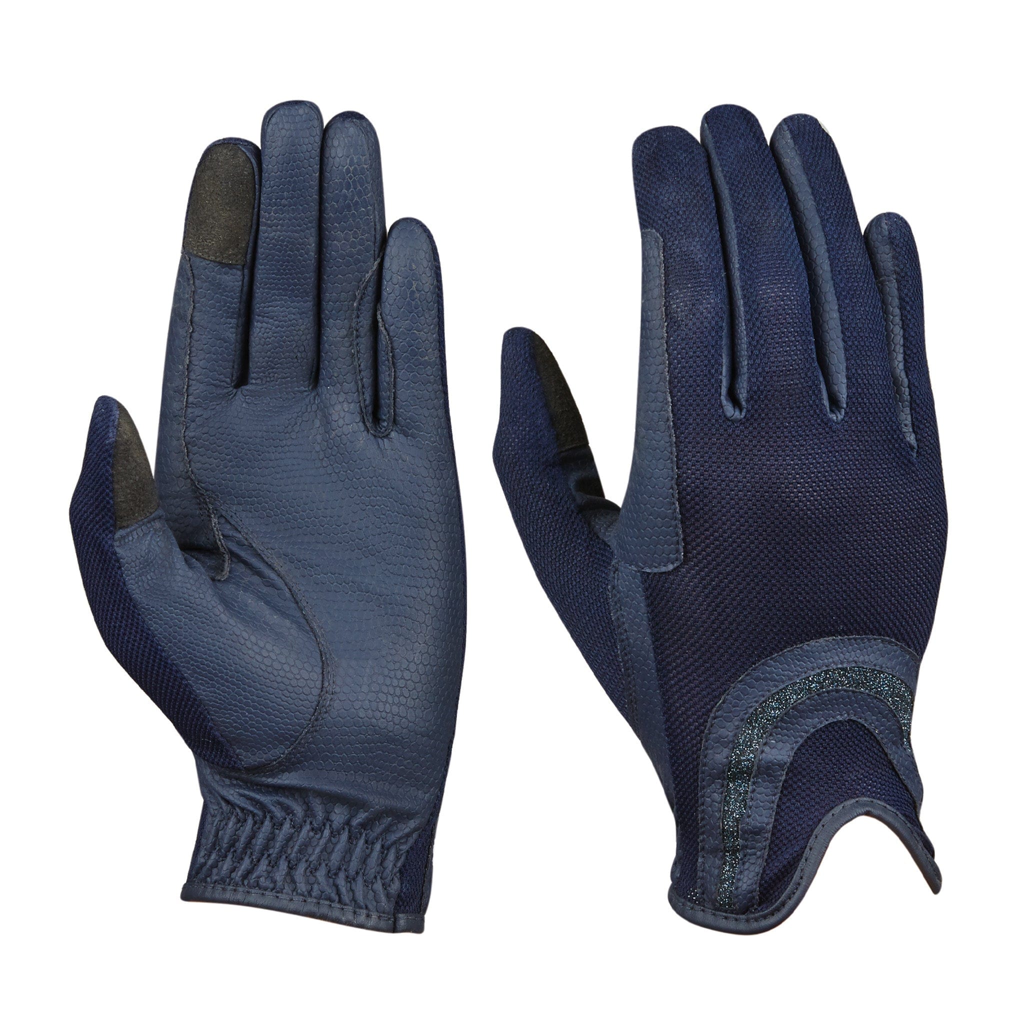 Dublin Pull on Glitter Mesh Back Riding Gloves - 7 · Navy