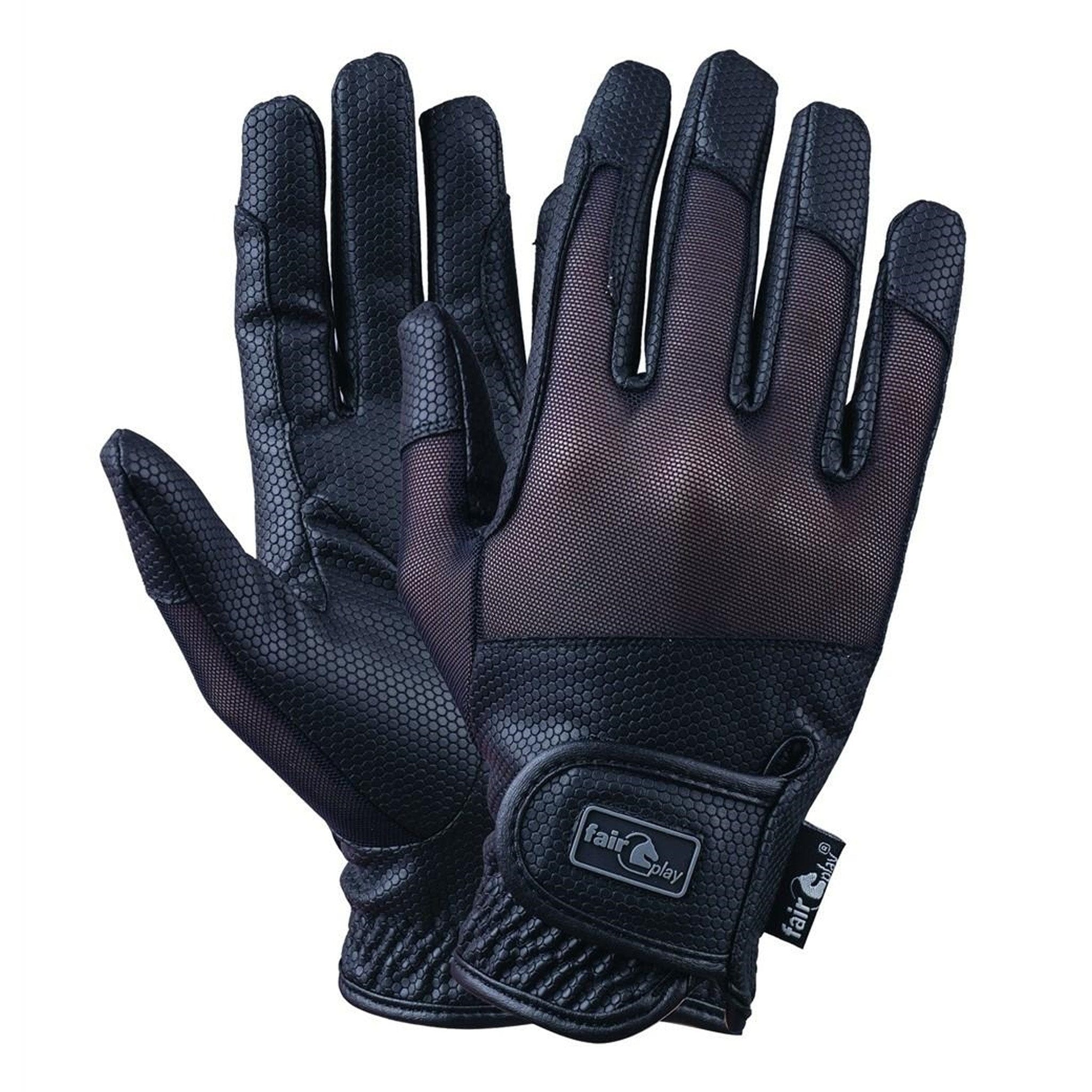 Fair Play Grippi Summer Riding Gloves 0606000 Black Pair Back Hand and Palm