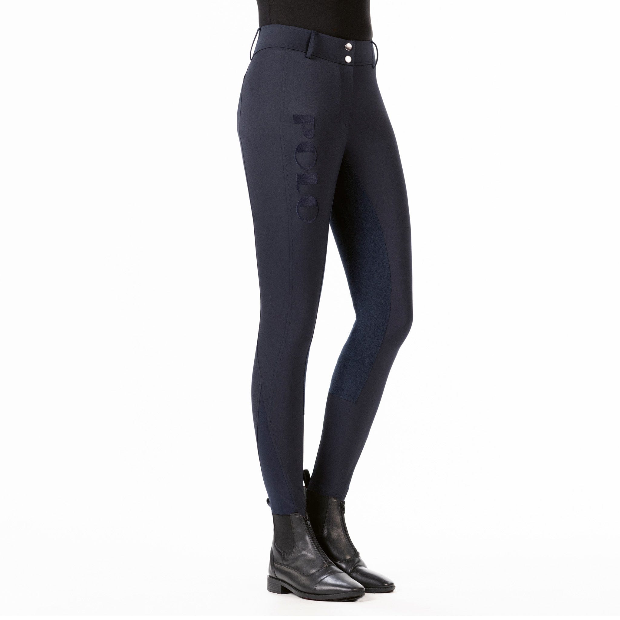 HKM Buenos Aires Alos Full Seat Breeches 13124 Navy Front View On Model
