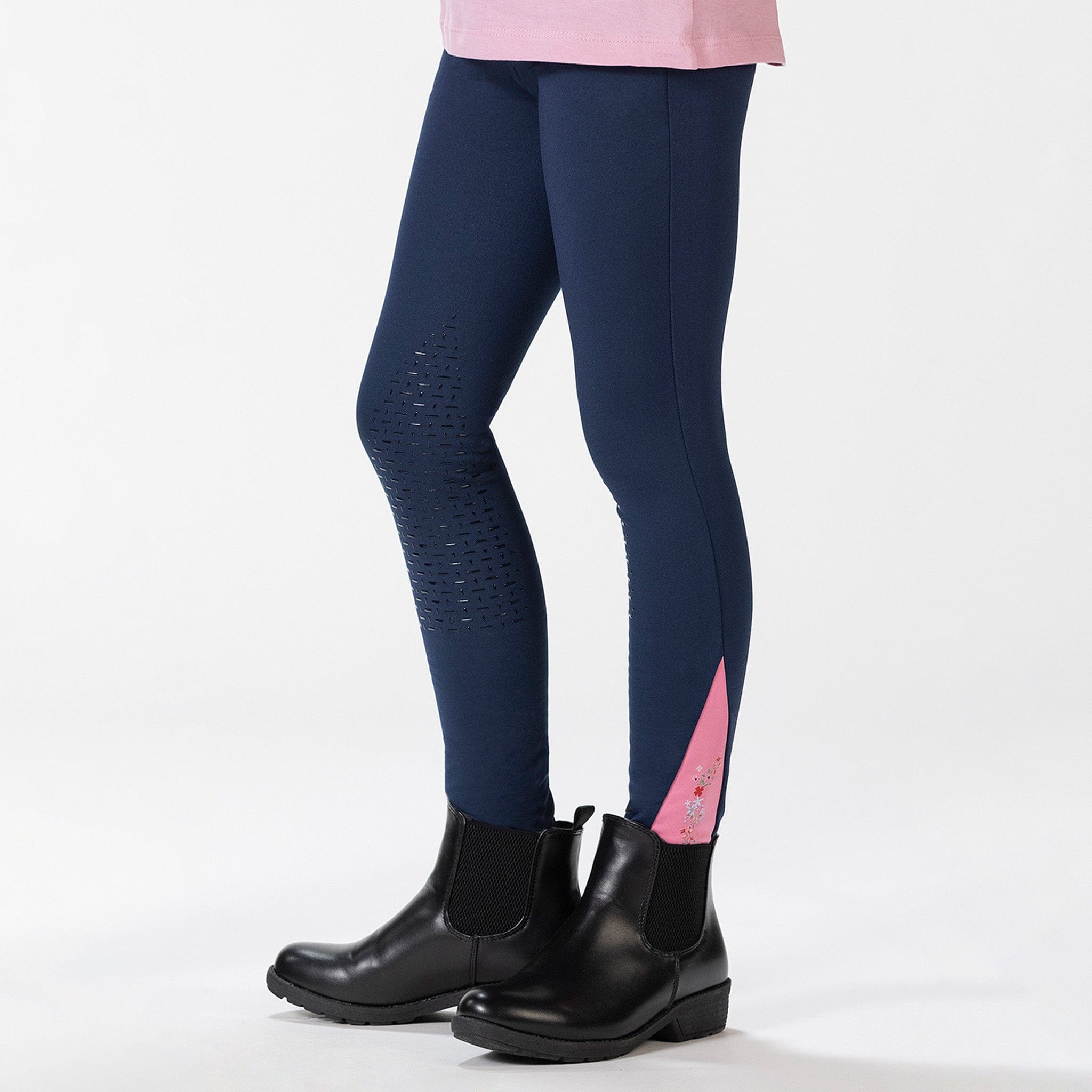 HKM Children's Horse Spirit Silicone Knee Patch Breeches 13277 Navy On Model