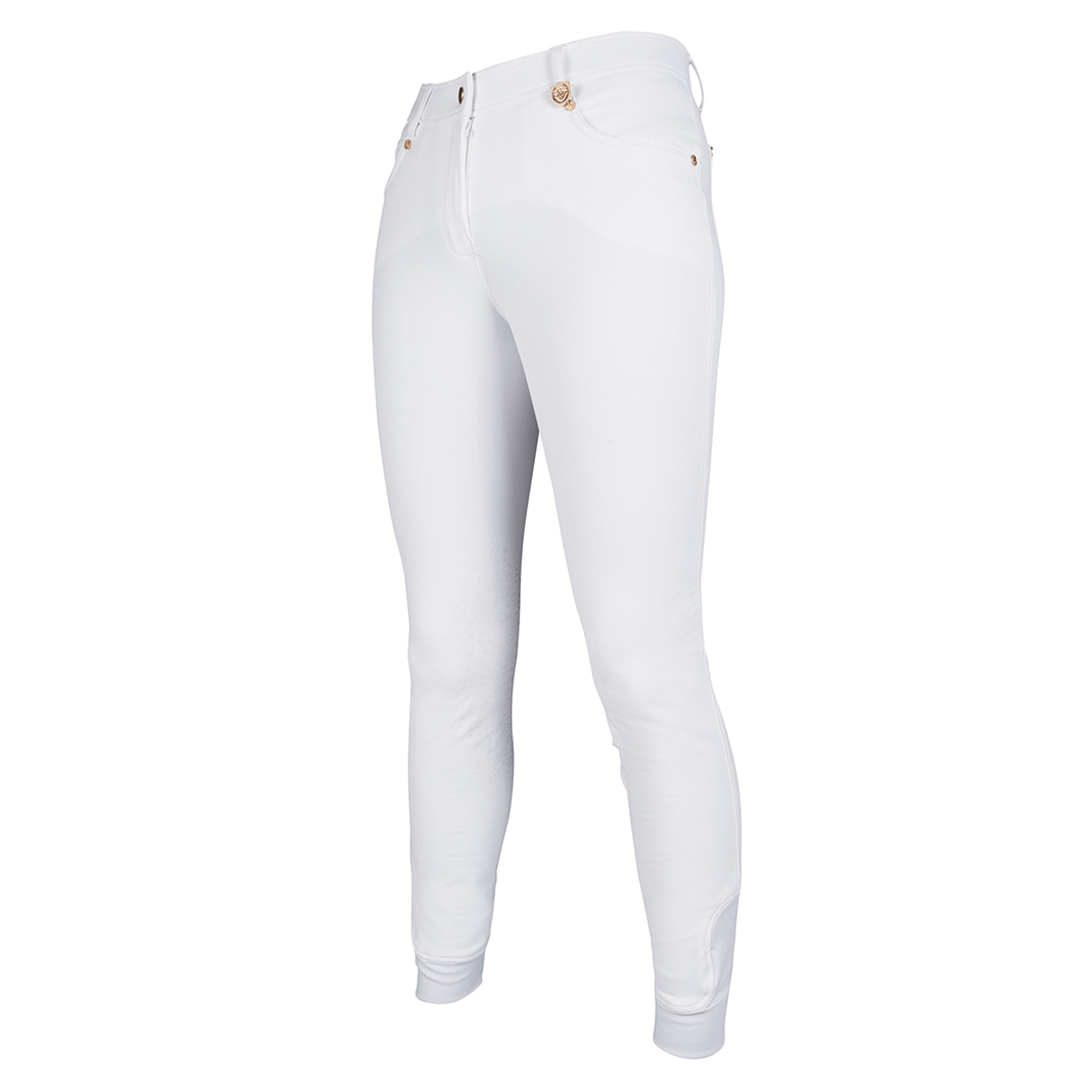 HKM Lauria Garrelli Competition Silicone Knee Patch Breeches 8926 White Front View