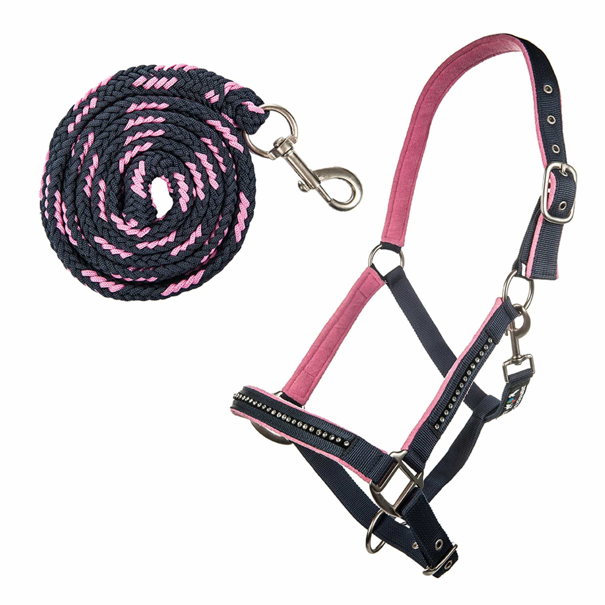 HKM Crystal Soft Padded Headcollar and Lead Rope 8978 Navy and Dark Pink
