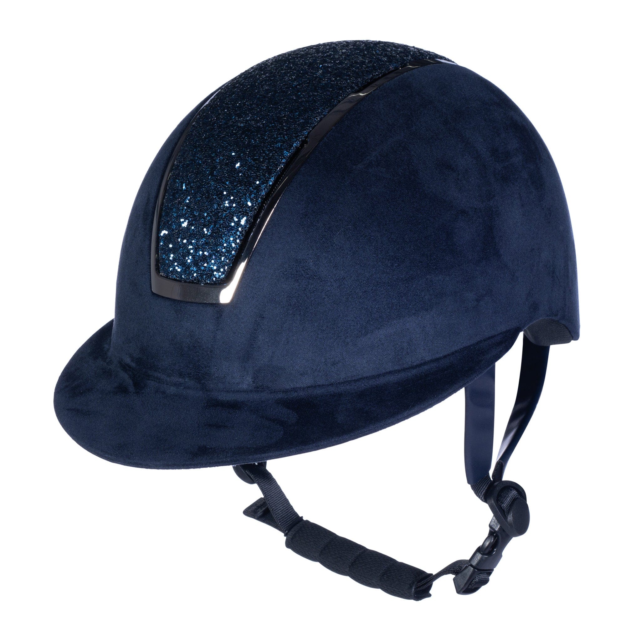 HKM Lady Shield Sparkle Velour Riding Hat 13587 Navy Blue Front Side View