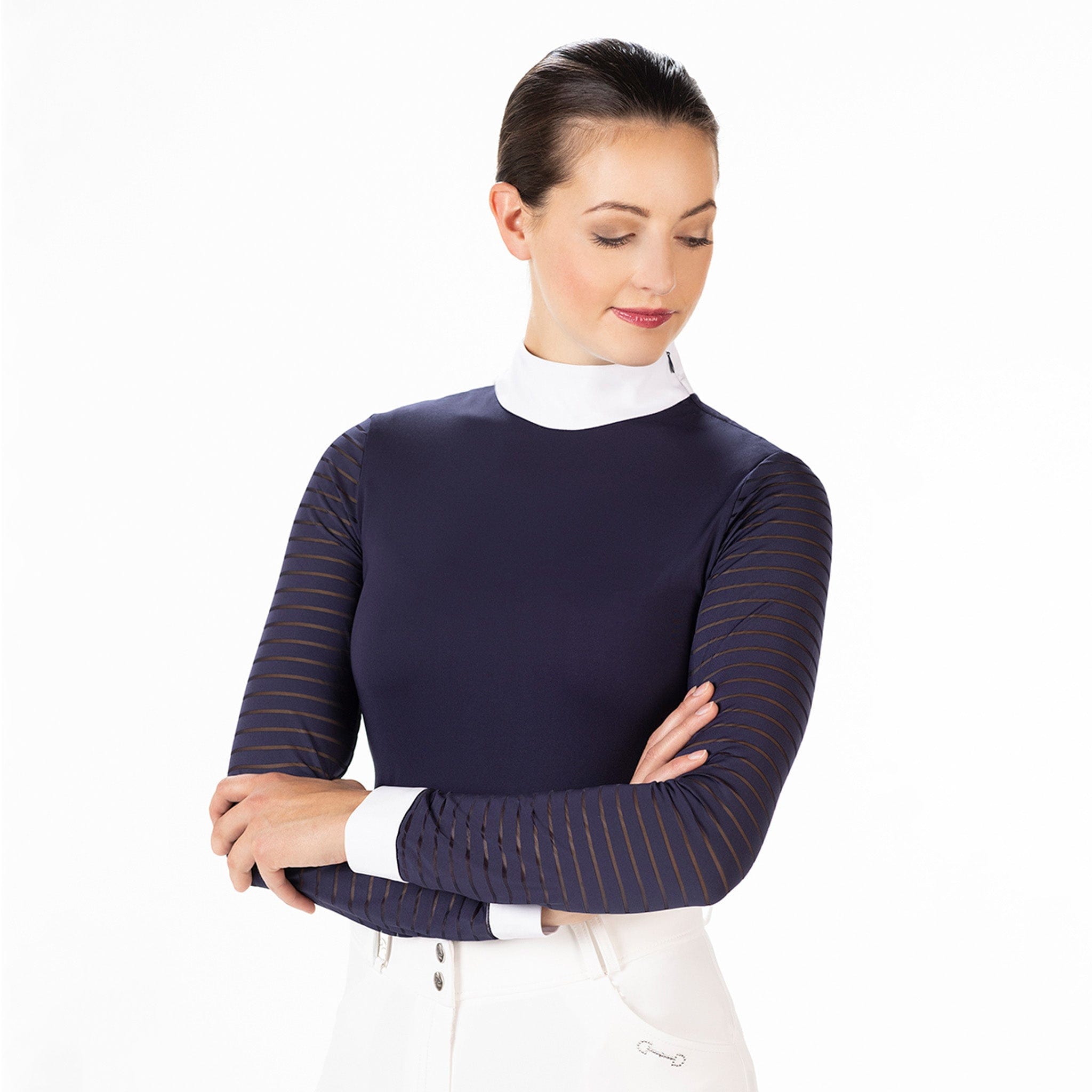 HKM Monaco Long Sleeve Show Shirt 13045 Navy Front On Model