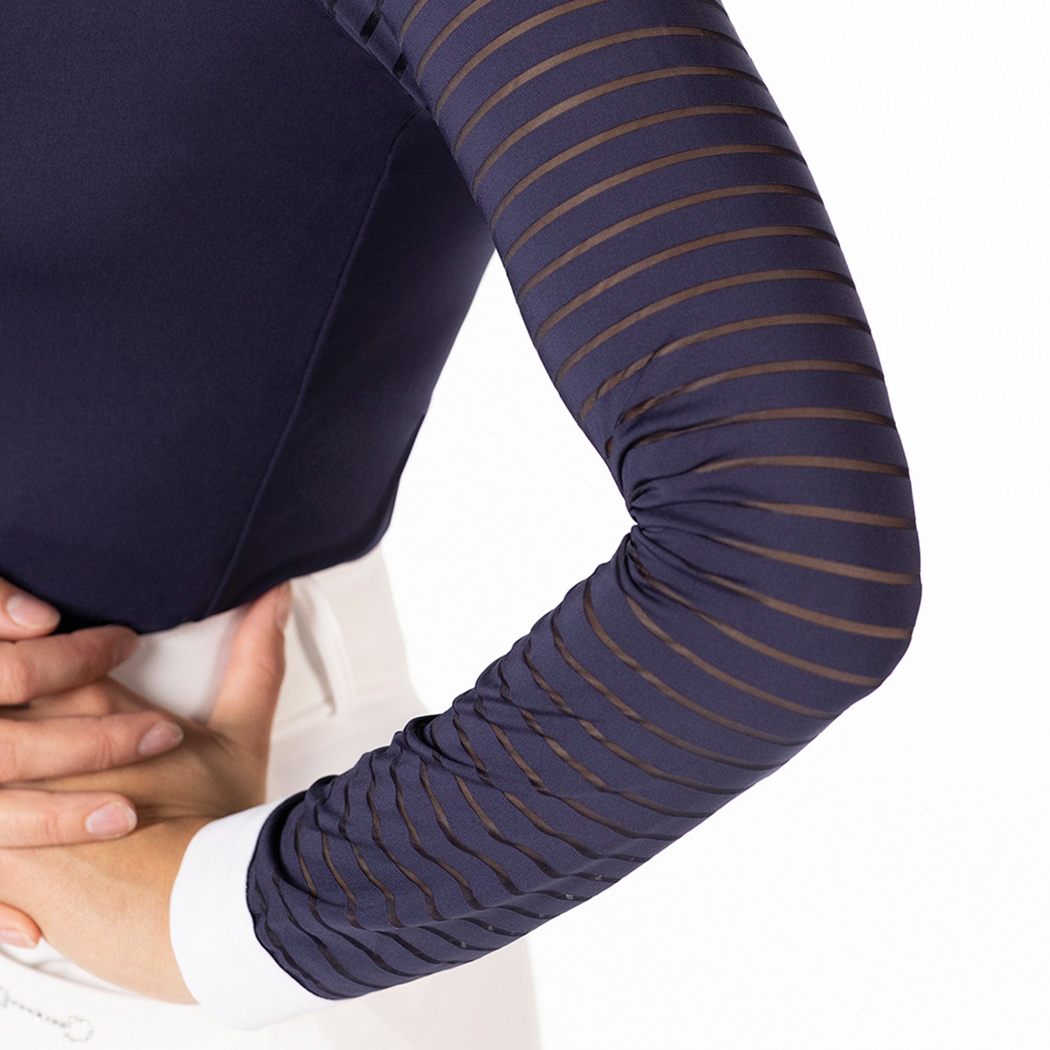 HKM Monaco Long Sleeve Show Shirt 13045 Navy Mesh Sleeve Detail