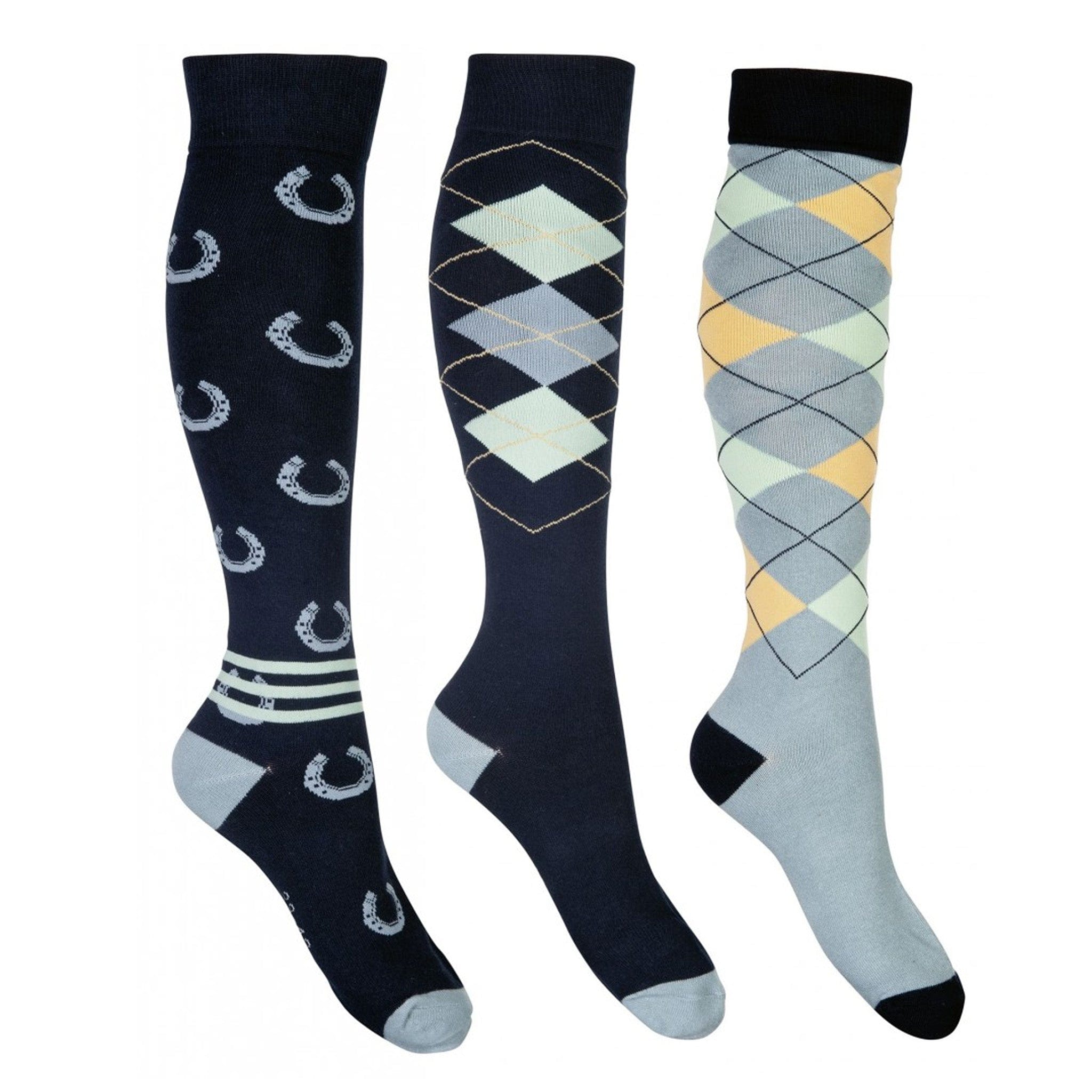 Hkm Cardiff Riding Socks 3 Pack - UK 2.5 - 5 (EU 35 - 38) · Dark Blue and Sage