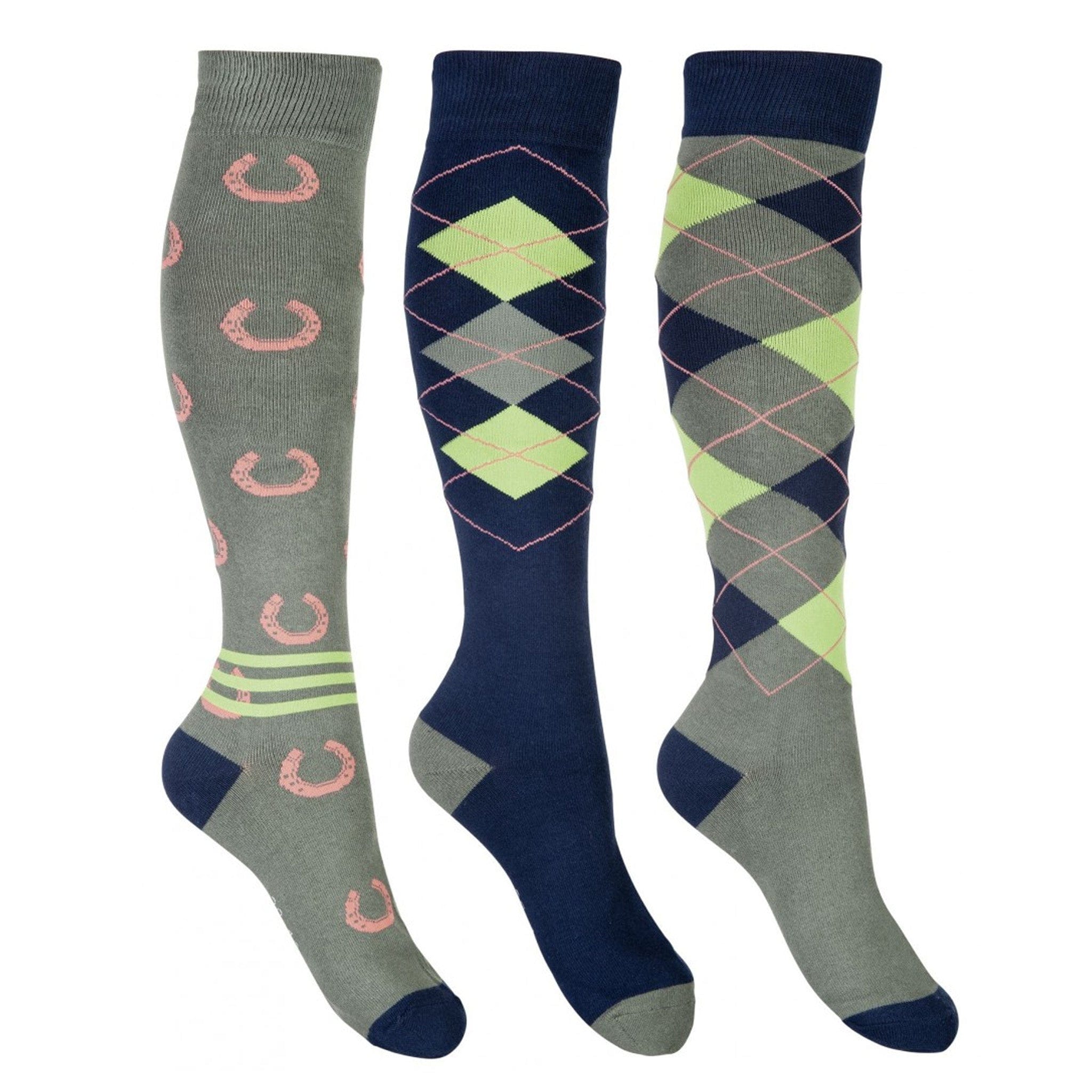 Hkm Cardiff Riding Socks 3 Pack - UK 6 - 8 (EU 39 - 42) · Navy and Olive