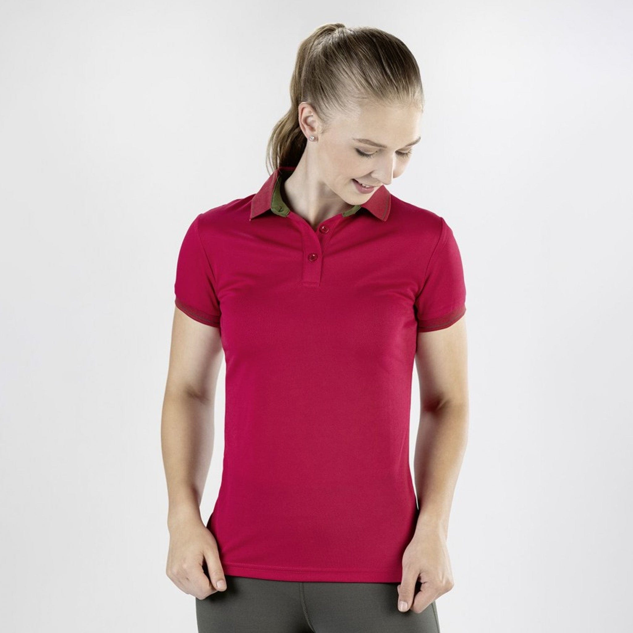 HKM Children's Classico Polo Shirt 11319 Cranberry Front On Model