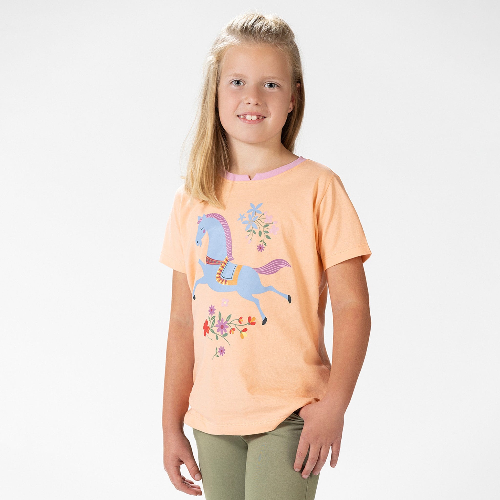 HKM Children's Flower Pony T-Shirt 13273 Apricot Front On Model