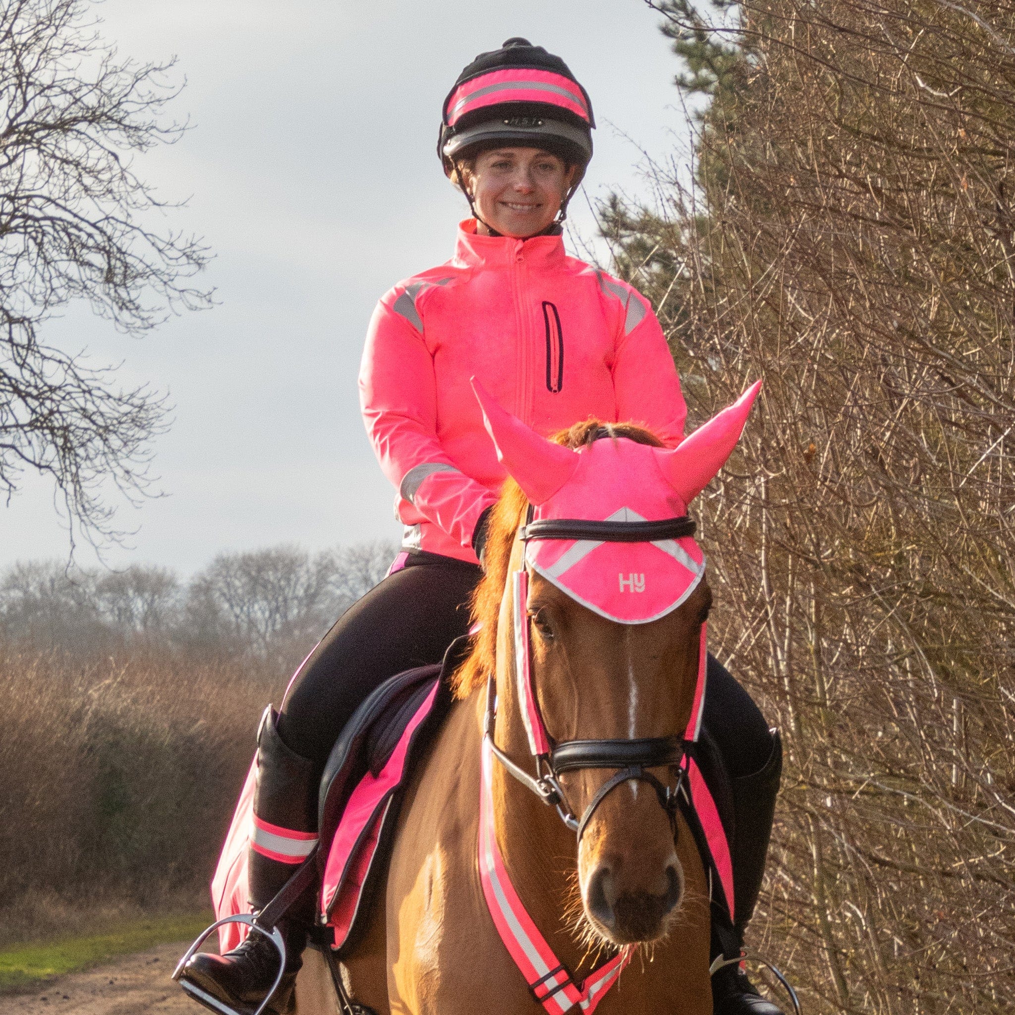 Hy Equestrian Hi Viz Hat Band - Pink and Black