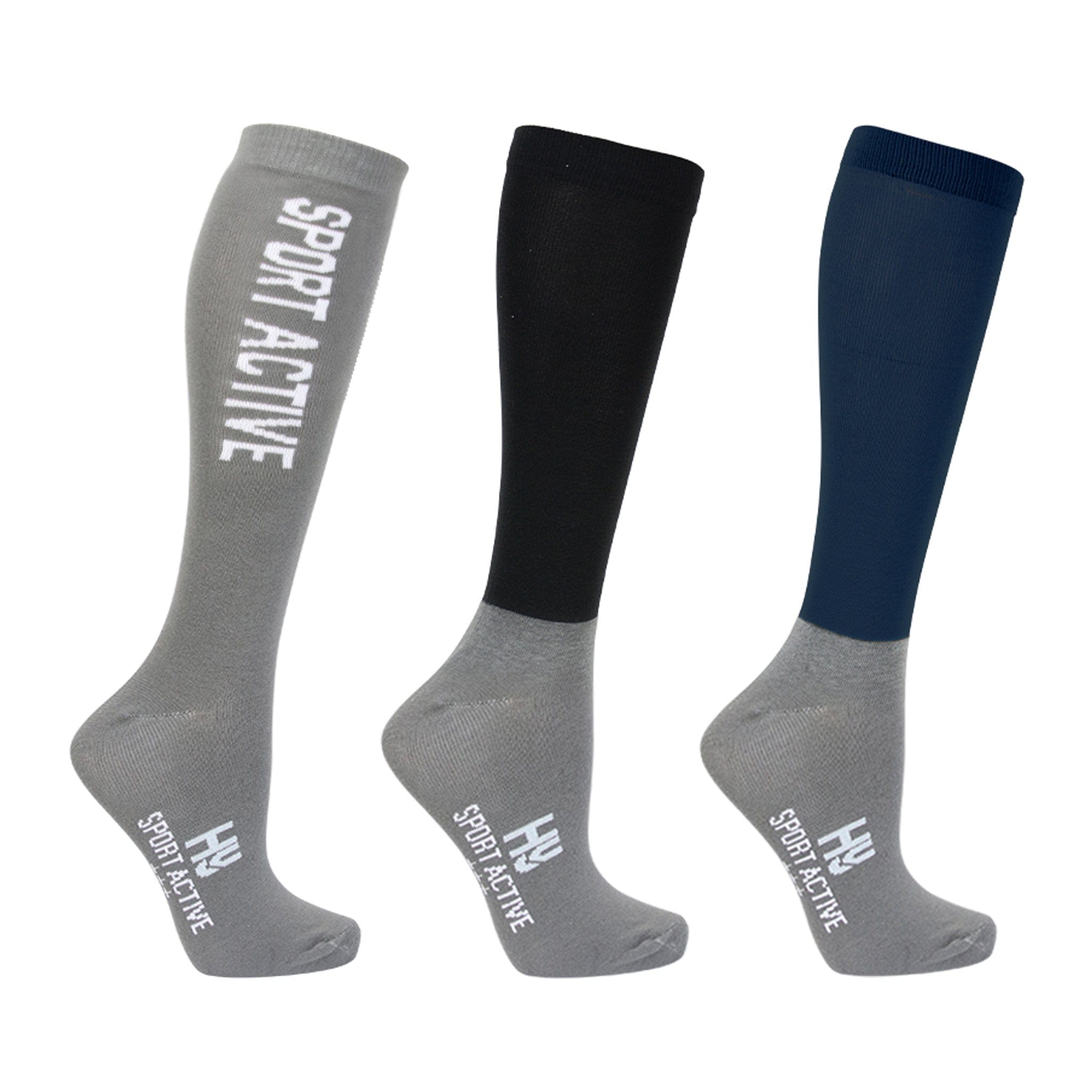 Hy Sport Active Riding Socks 3 Pack - Midnight Navy/Pencil Point Grey/Black