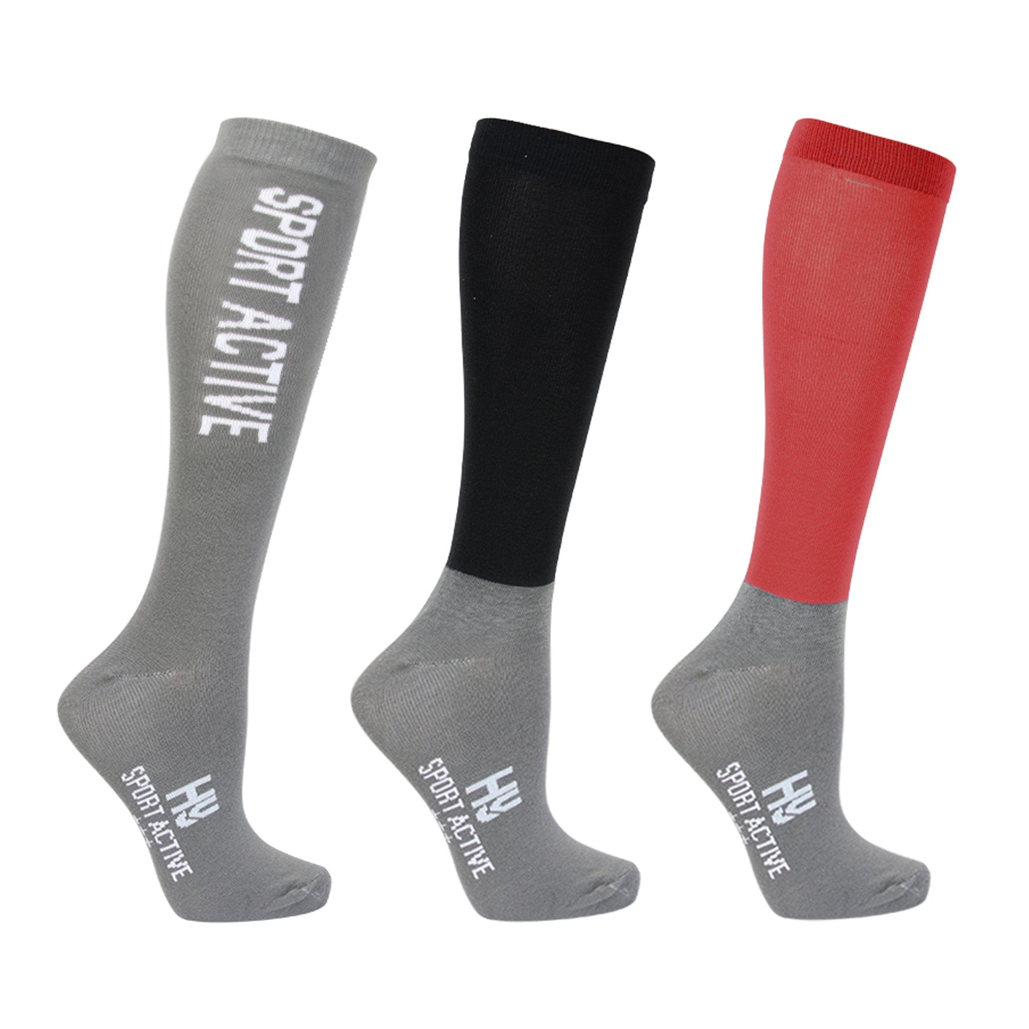 Hy Sport Active Riding Socks 3 Pack - Rosette Red/Pencil Point Grey/Black