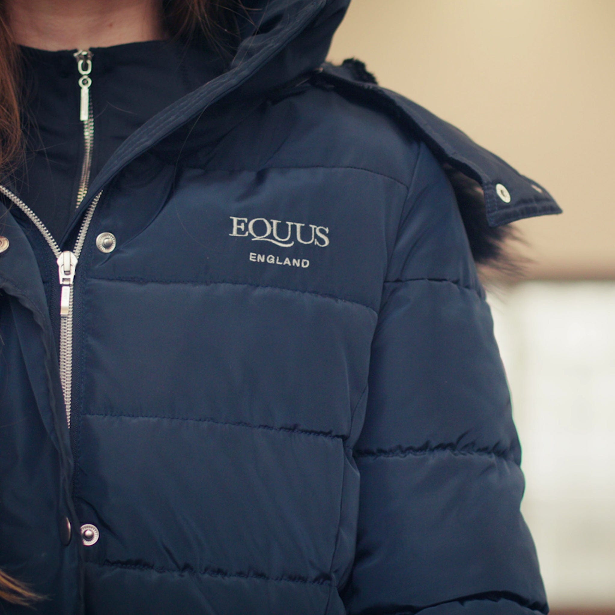 EQUUS Riding Coat EQUUSRC Navy On Model Front Logo