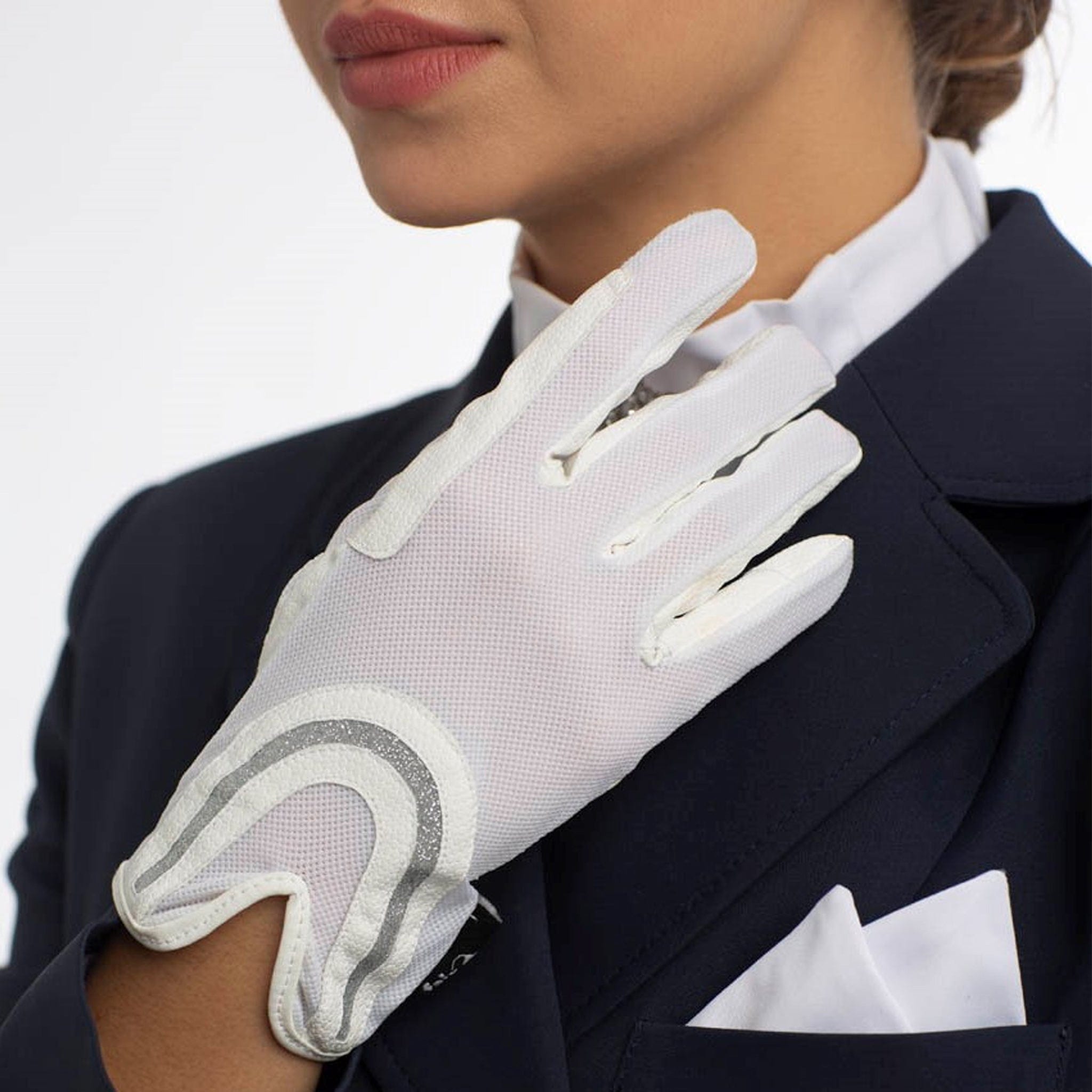 Fair Play Sol Riding Gloves 06092 White On Model Back Hand