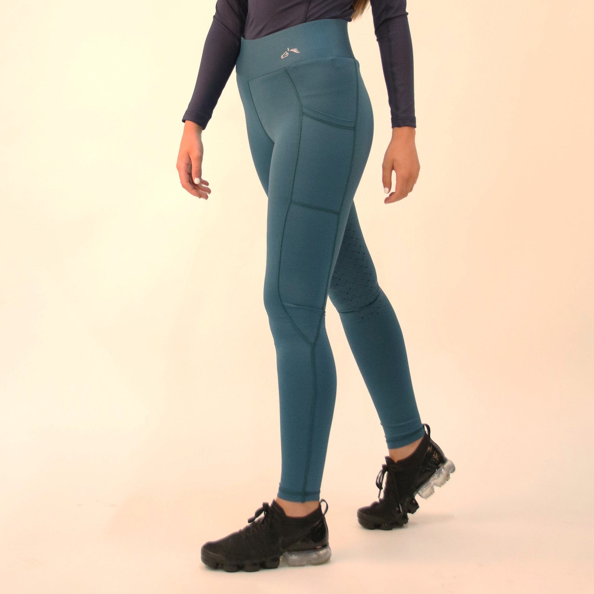 Gallop High Waist Silicone Knee Patch Riding Tights - UK 8 · Peacock Blue