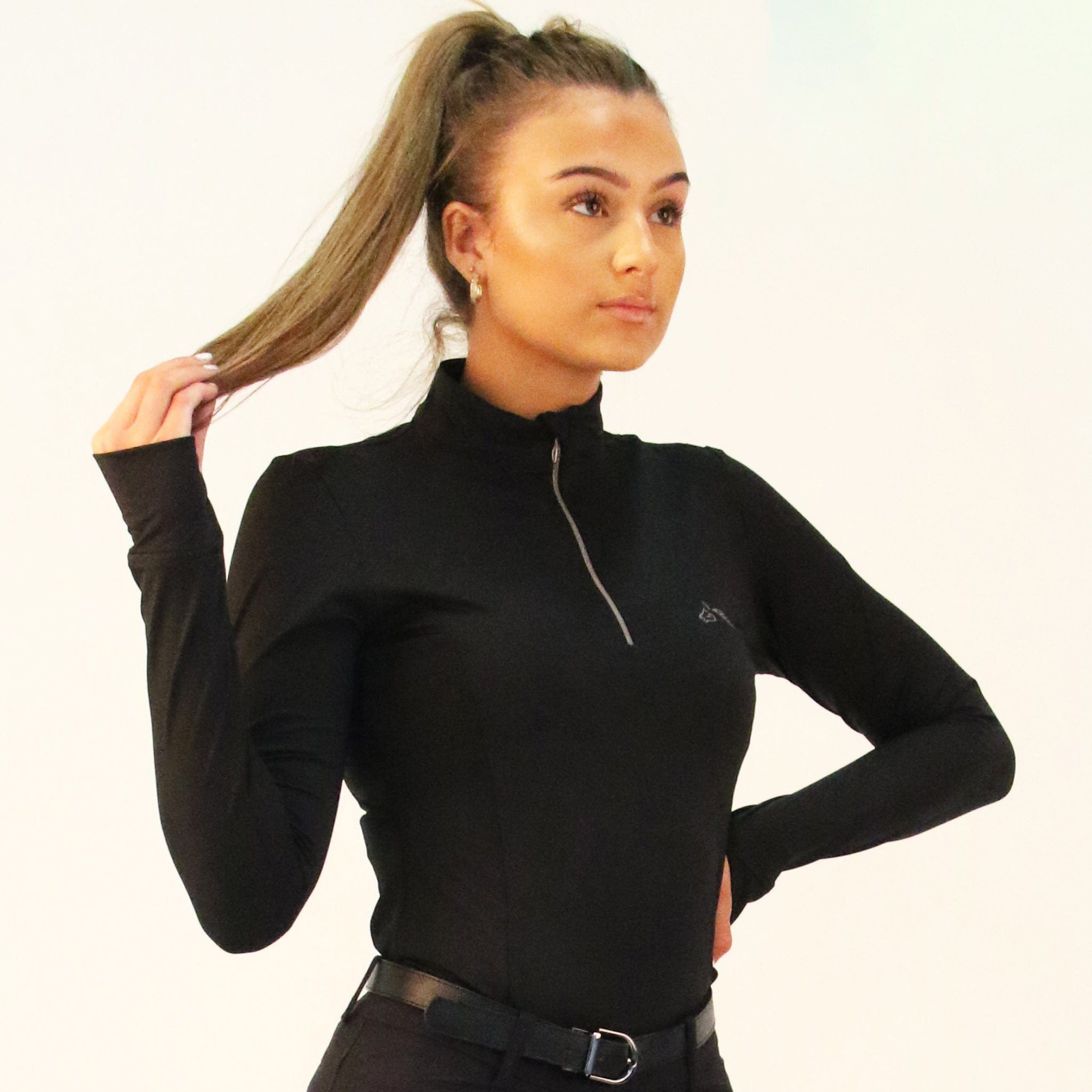 Gallop Long Sleeve Zipped Neck Base Layer - UK 12 - 14 (L) · Black