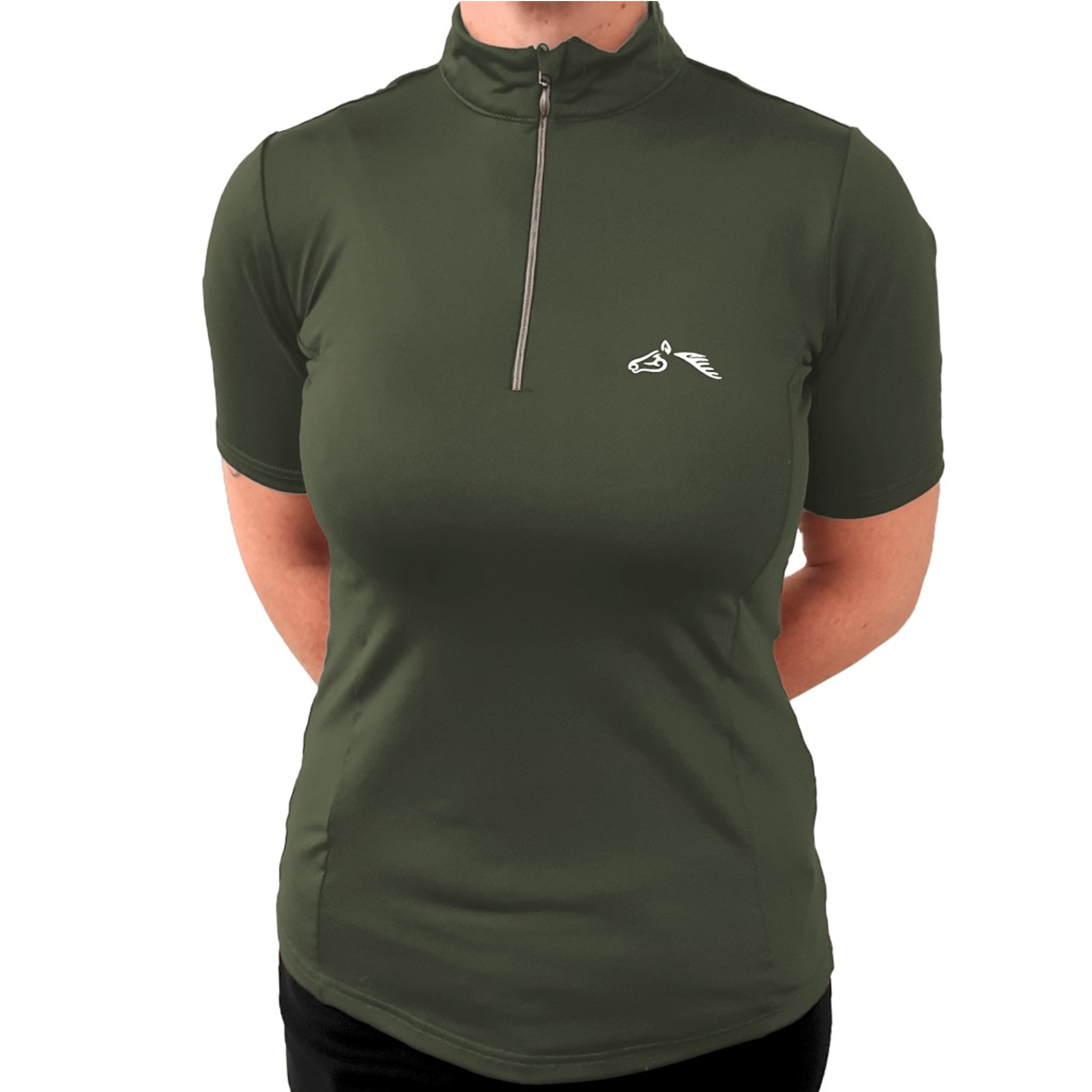 Gallop Zipped Neck Short Sleeve Base Layer - UK 14 · Olive