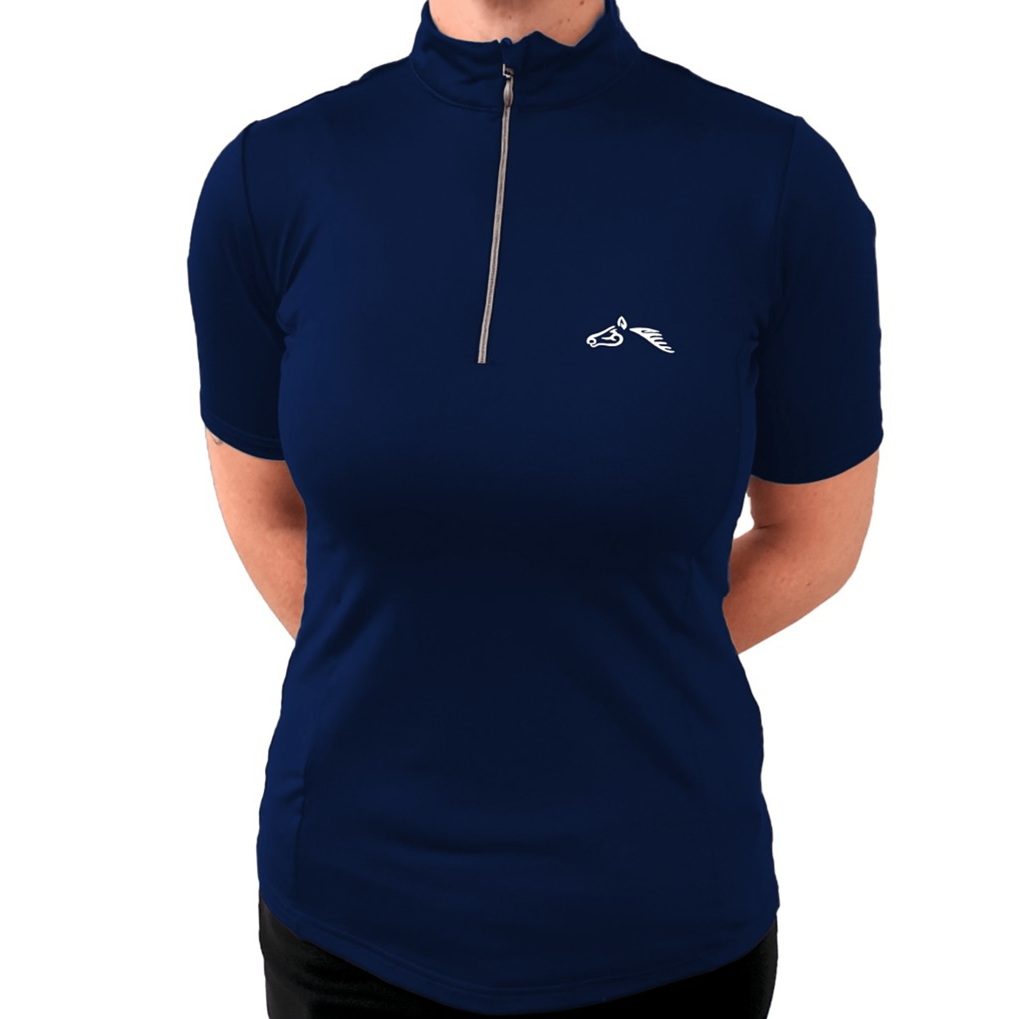 Gallop Zipped Neck Short Sleeve Base Layer - UK 14 · Navy