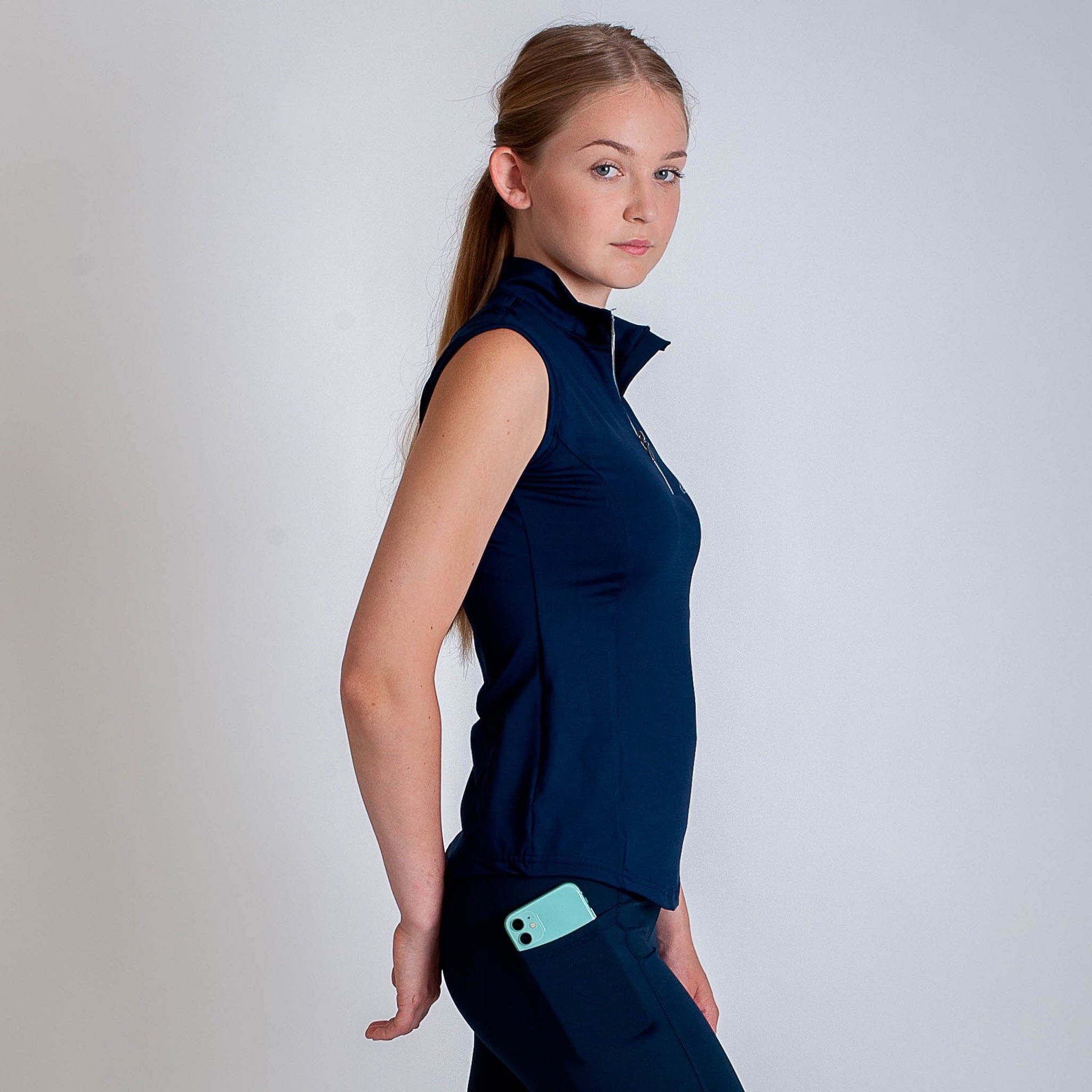 Gallop Sleeveless Zipped Neck Base Layer - UK 12 - 14 (L) · Navy Blue