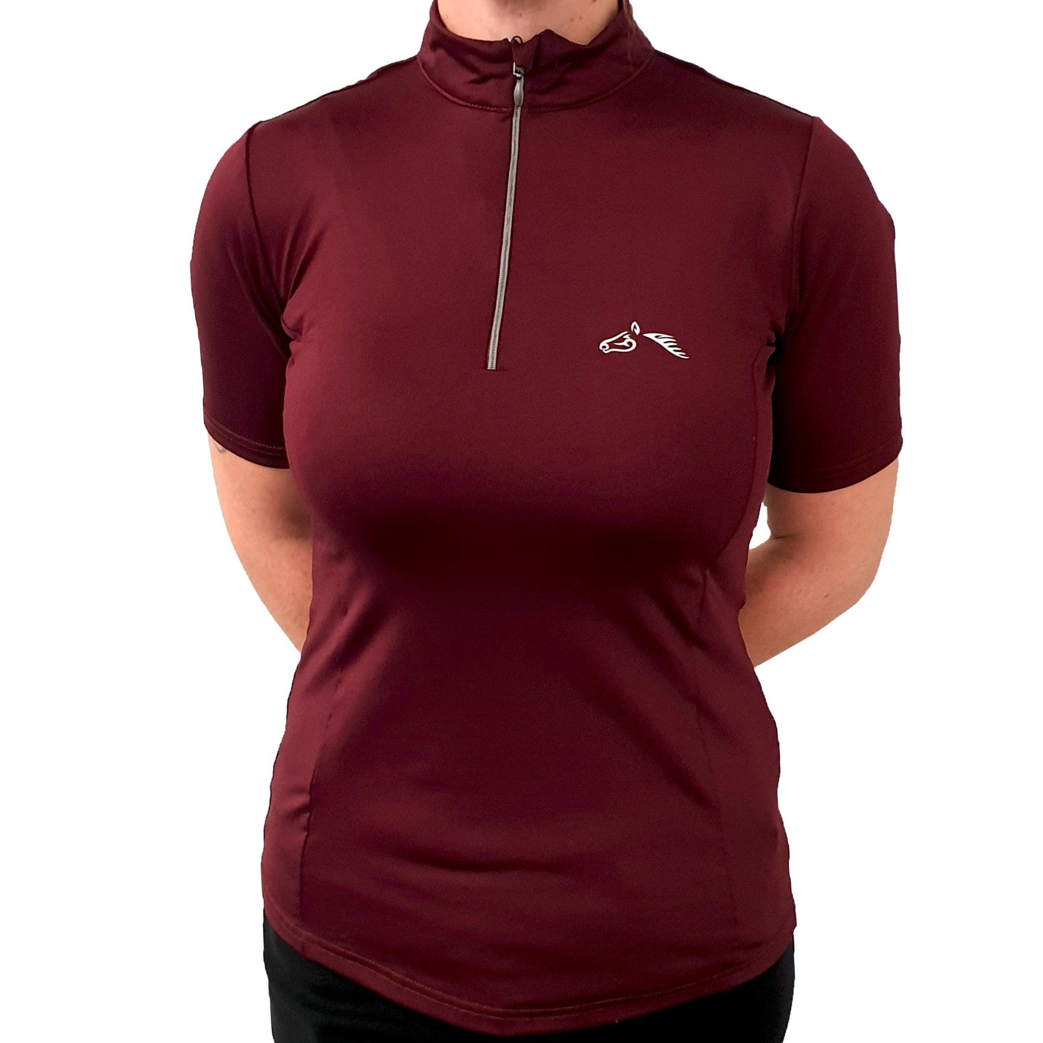 Gallop Zipped Neck Short Sleeve Base Layer - UK 12 · Burgundy