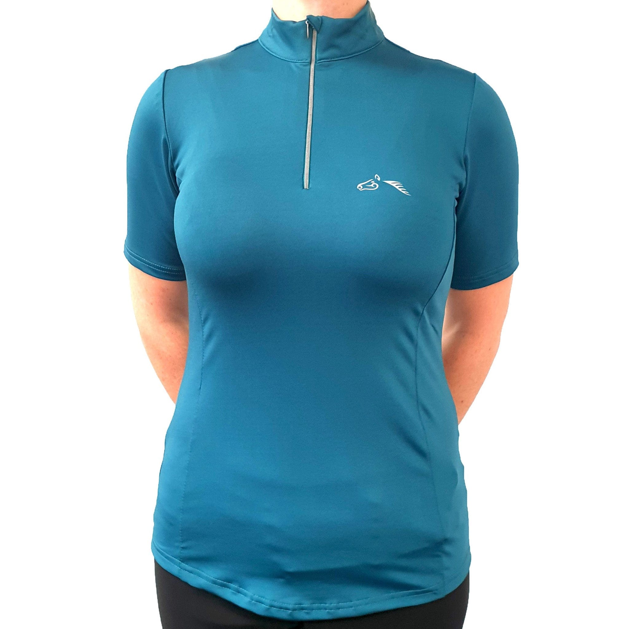 Gallop Zipped Neck Short Sleeve Base Layer - UK 14 · Peacock