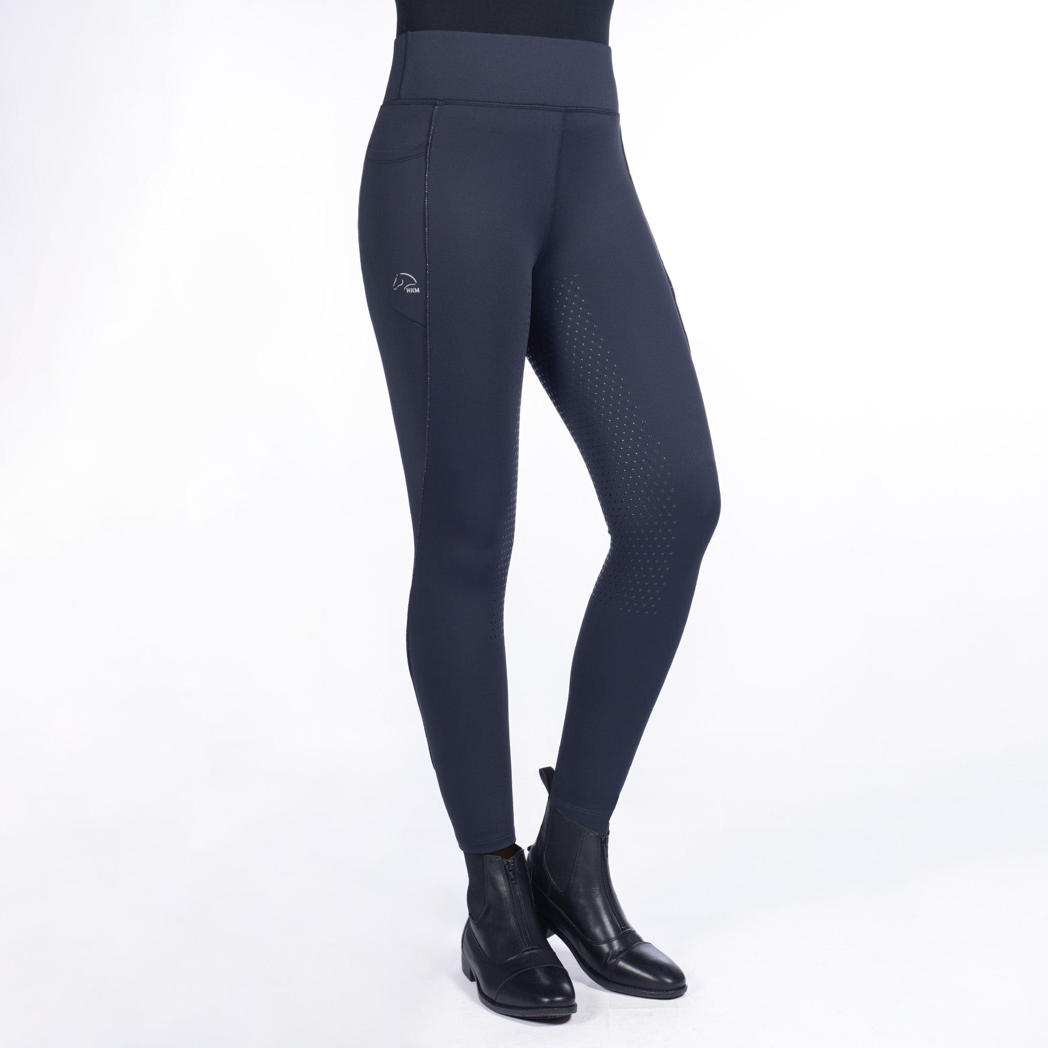 HKM Alice Silicone Full Seat Riding Tights 13592 Navy Front On Model
