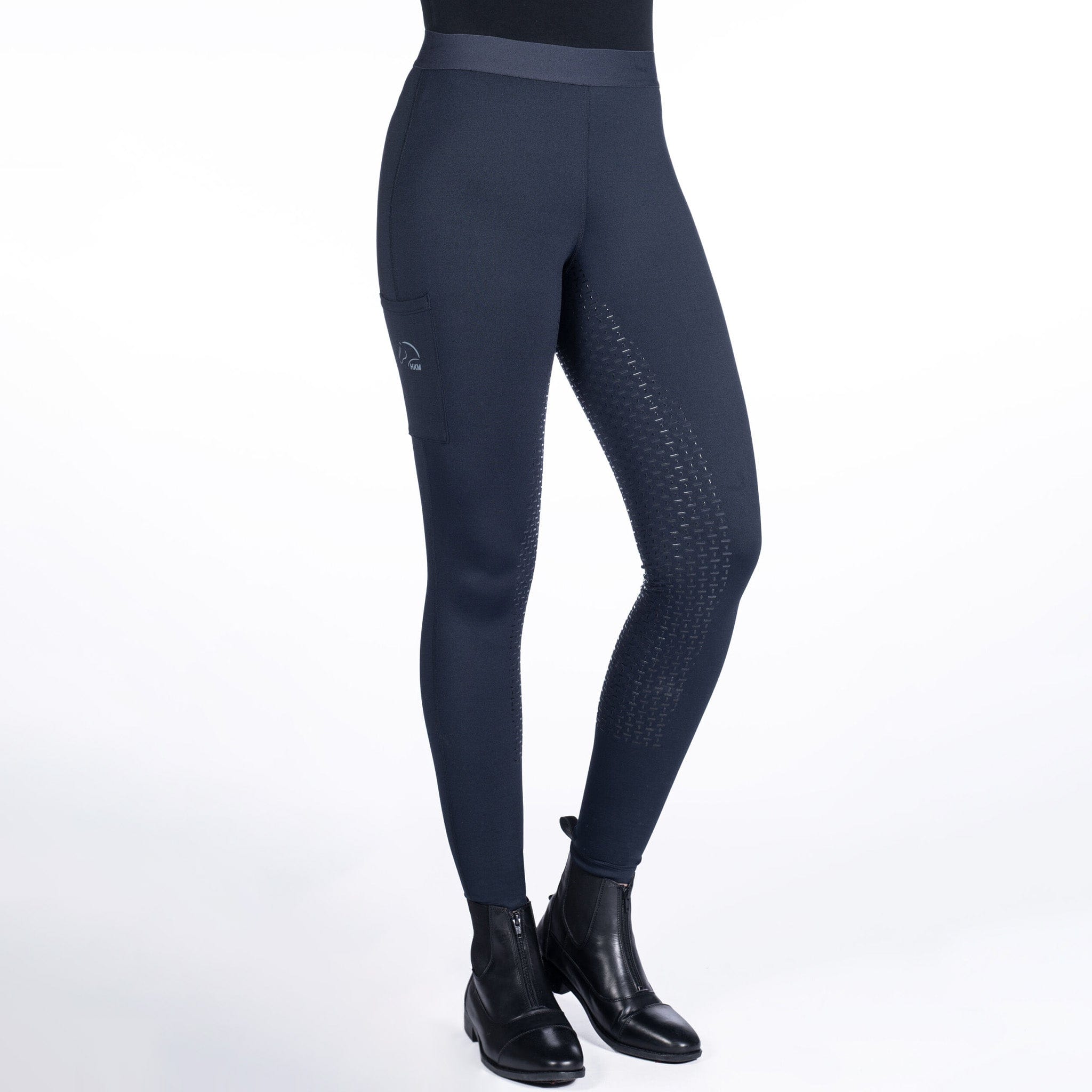 HKM Bella Silicone Full Seat Riding Tights 13436 Navy Front On Model