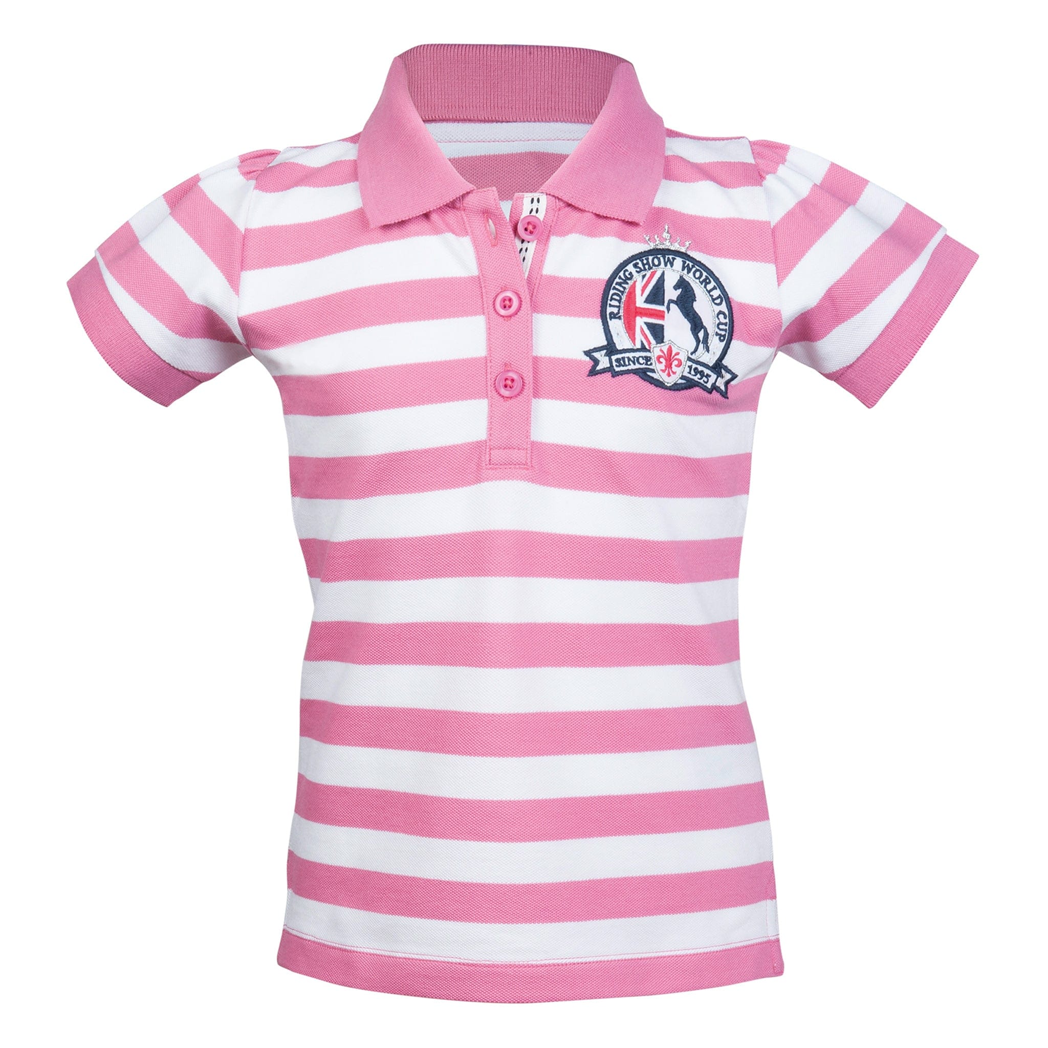 HKM Children's Riding Show Polo Shirt 12724 Pink and White Front