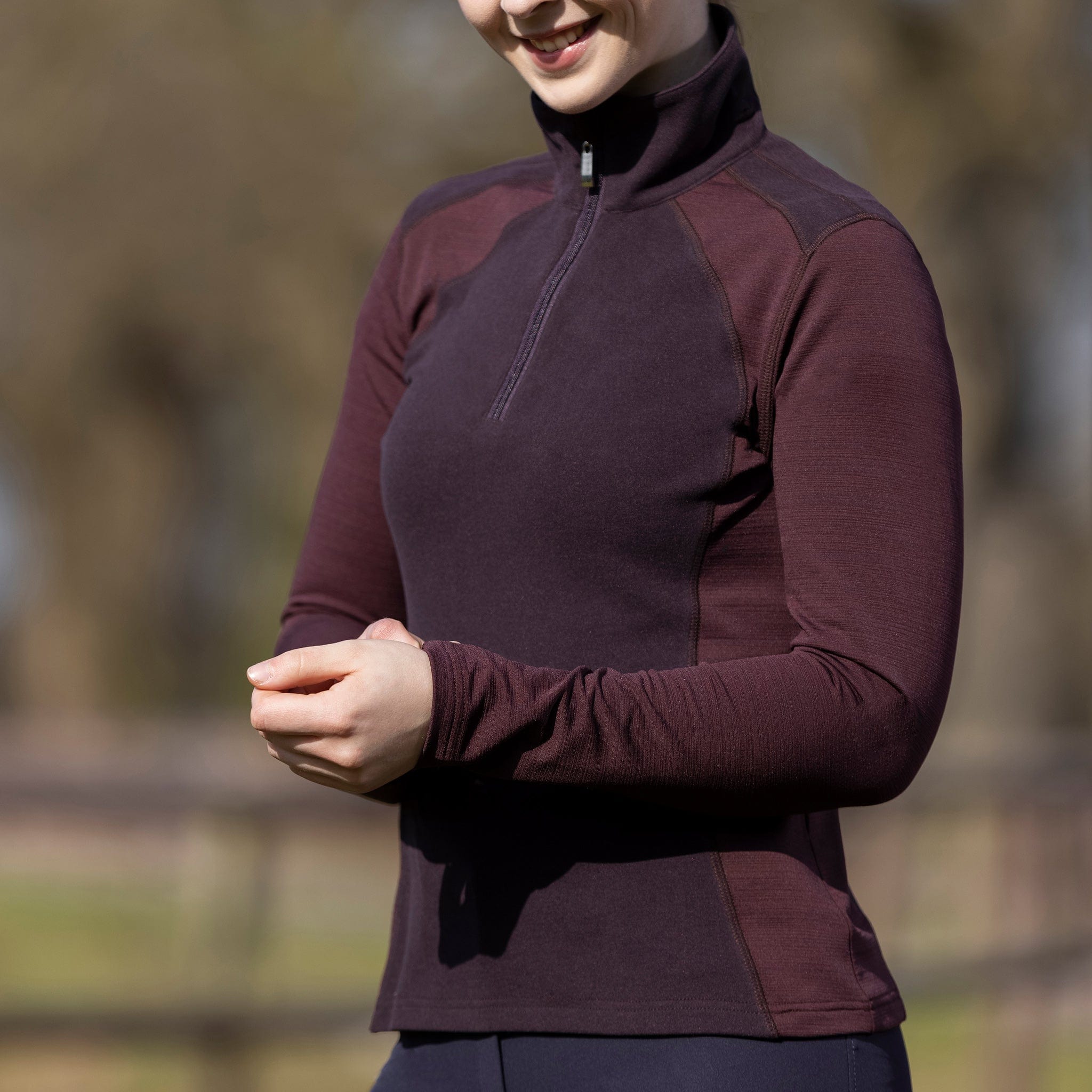 HKM Duo Base Layer 12977 Bordeaux On Model Front Close Up