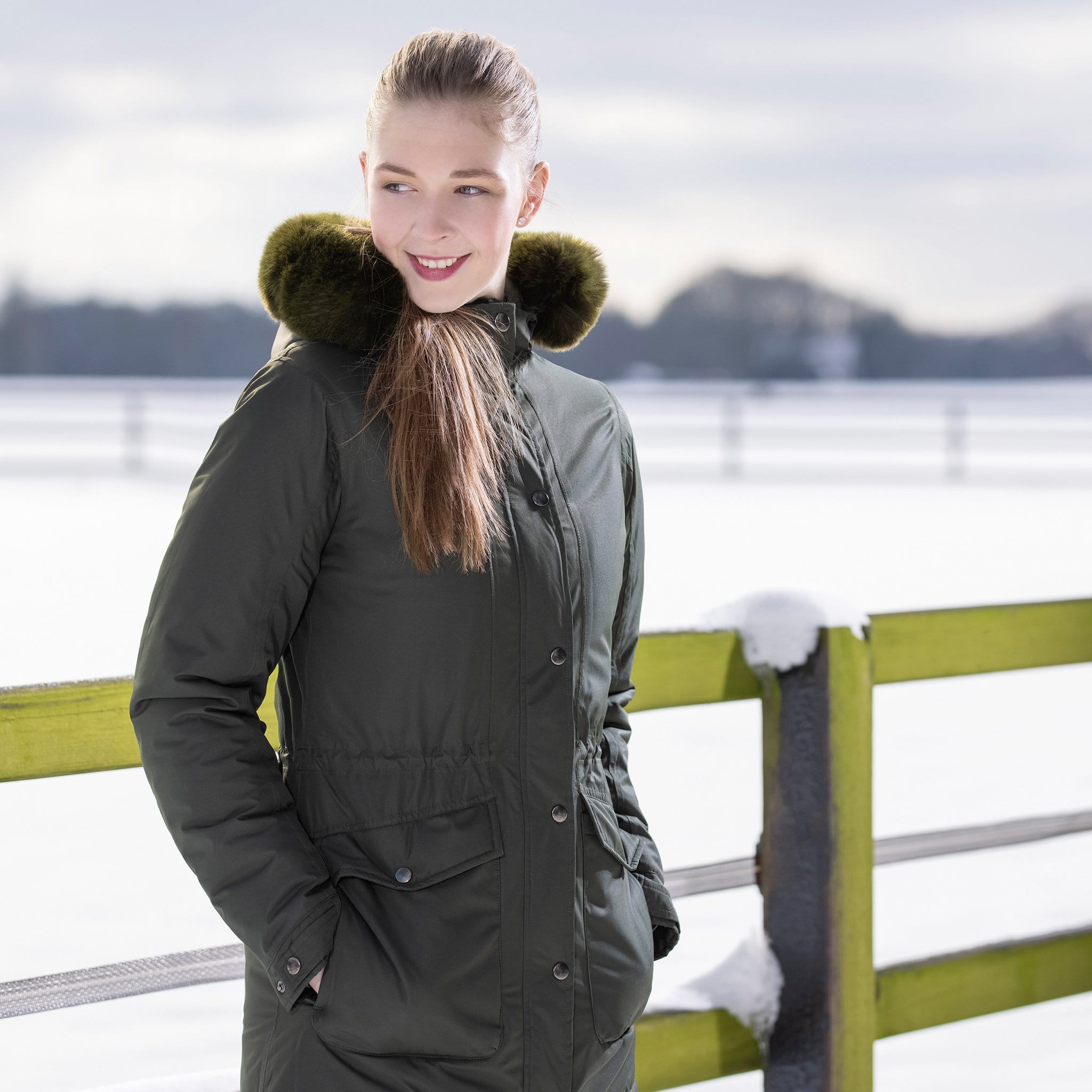 HKM Eaton Parka Coat 12728 Hunter Green Front SWide On Model