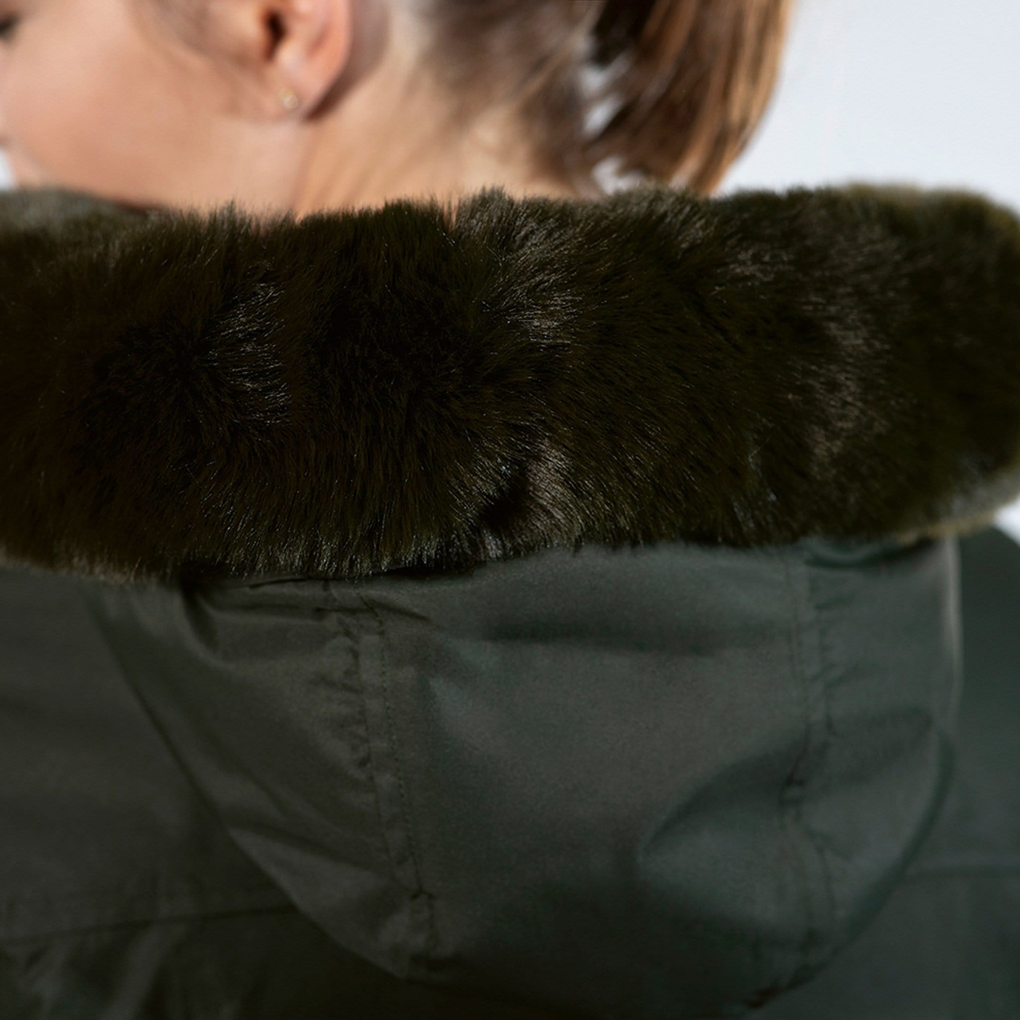 HKM Eaton Parka Coat 12728 Hunter Green Hood Close Up