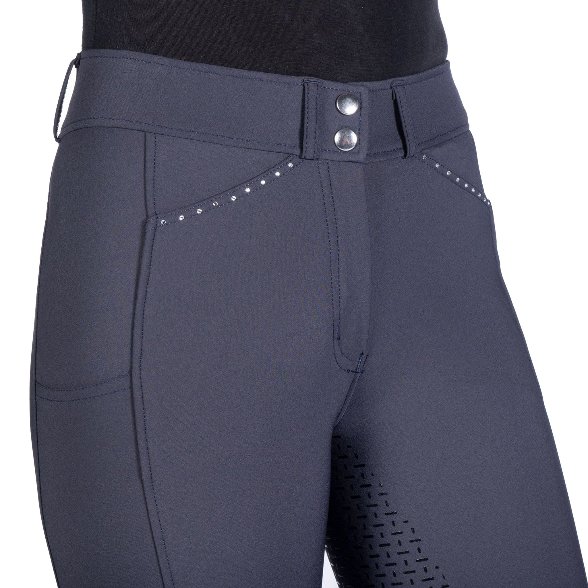 HKM Helene Silicone Full Seat Breeches On Model Deep Blue 13495